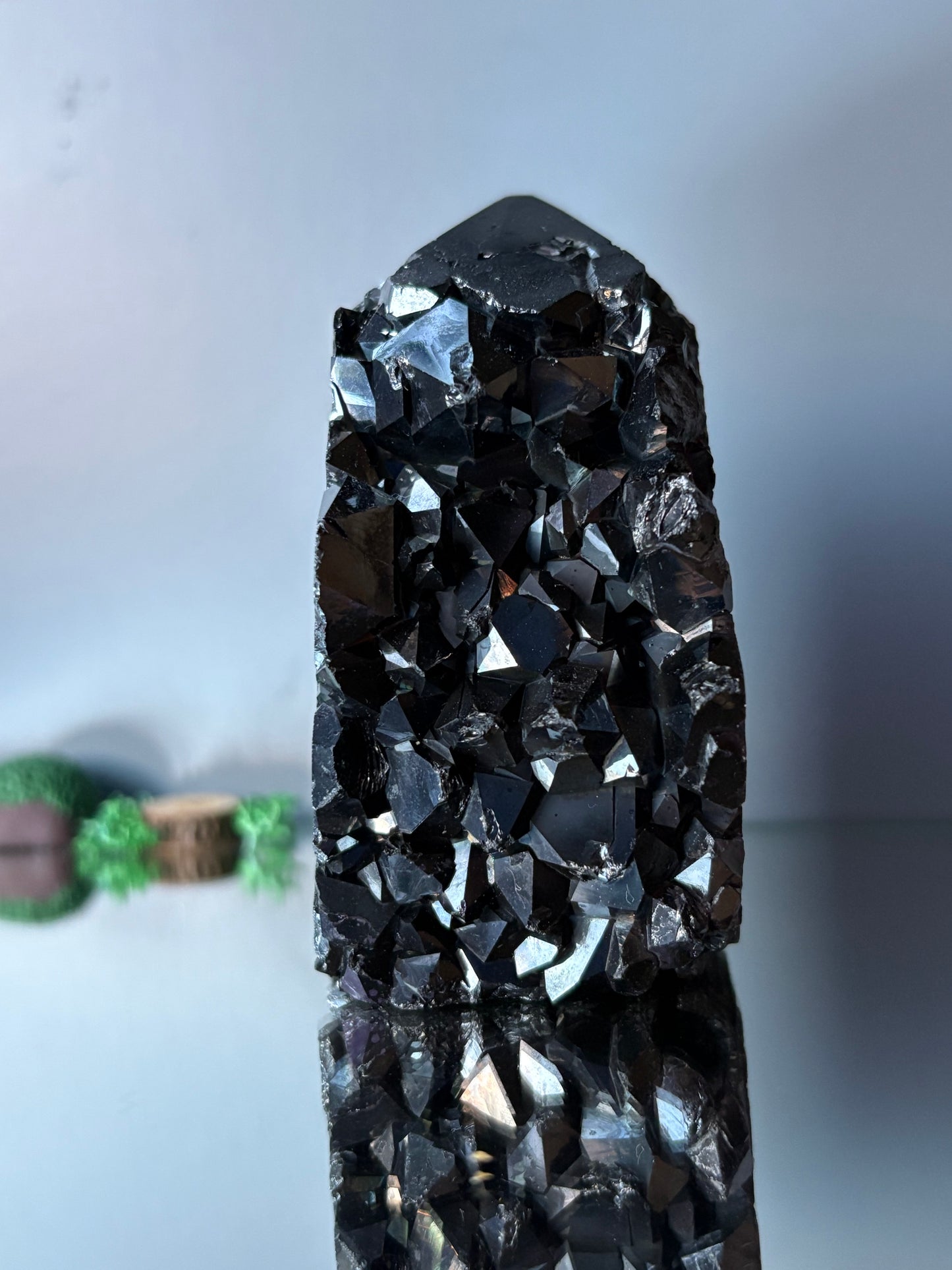 Black Aura Coated Amethyst Gemstone Crystal Cluster Tower Chunk (C)