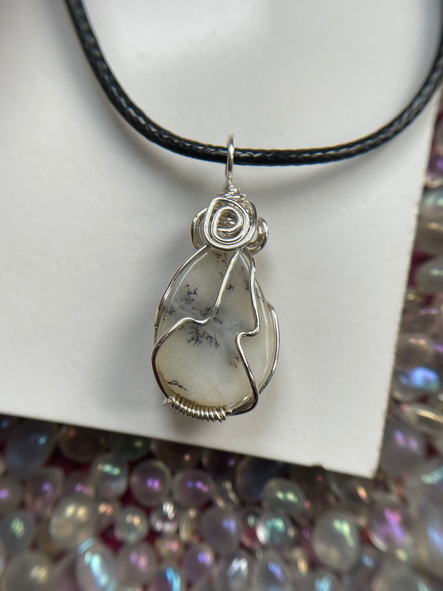 Dendritic Opal Agate Crystal Gemstone Wire Wrapped Necklace (3)