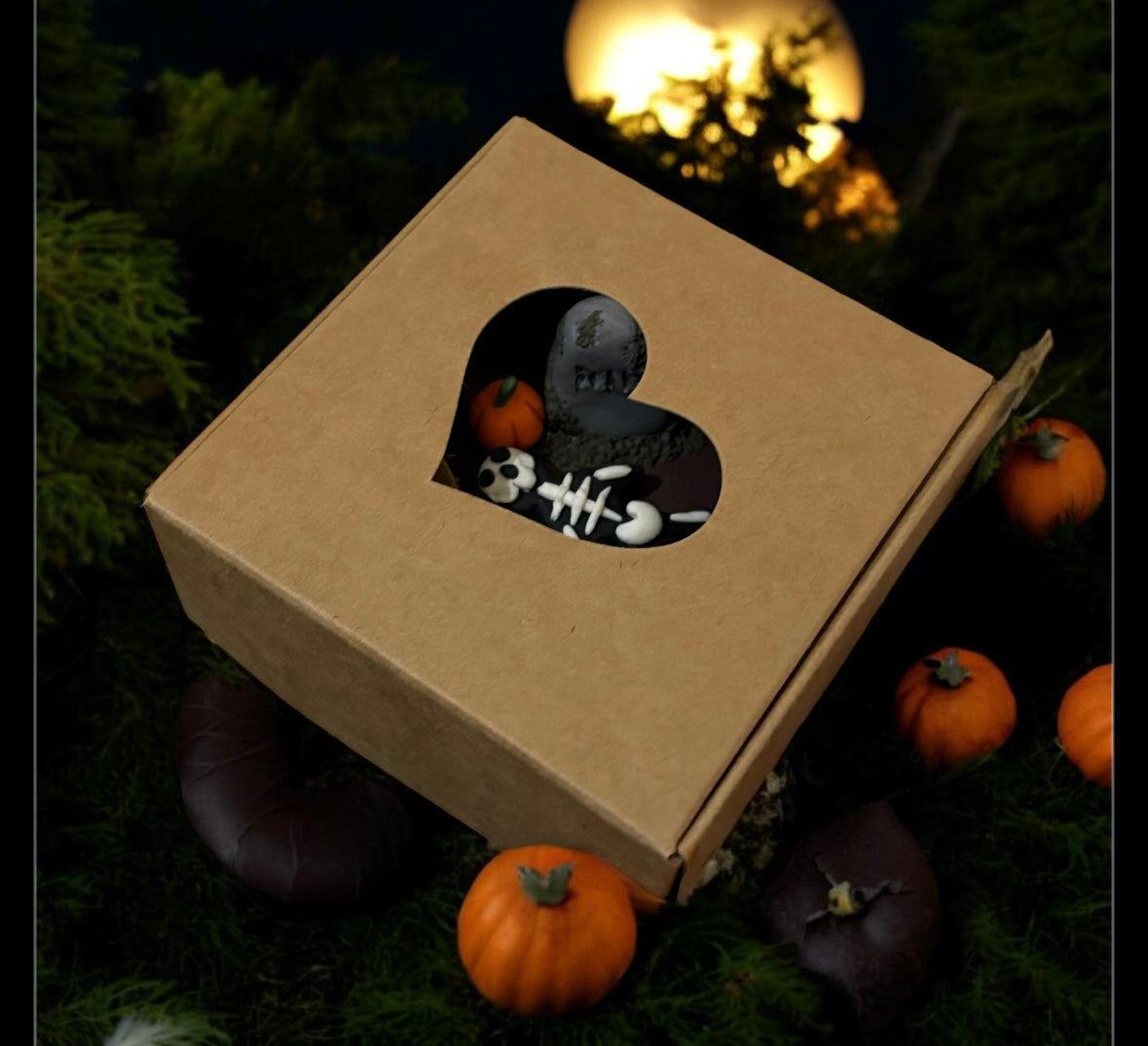 Spooky Graveyard Skeleton Pumpkin Circle Clay Sculpture