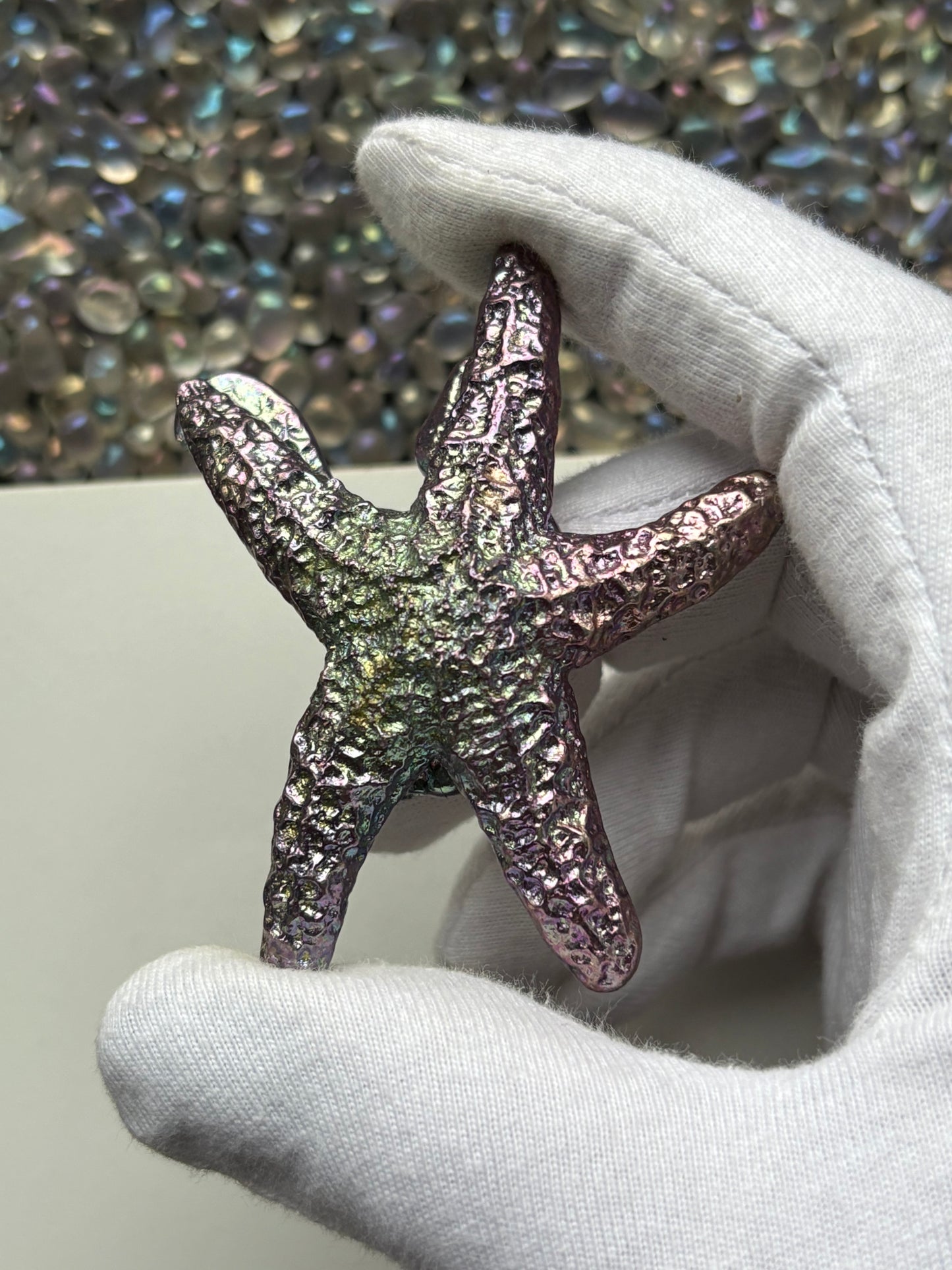 Purple Blue Bismuth Crystal Starfish Metal Art Sculpture
