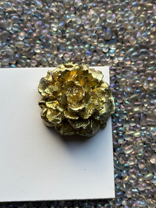 Gold Bismuth Crystal Rose Flower Metal Art Sculpture - Large