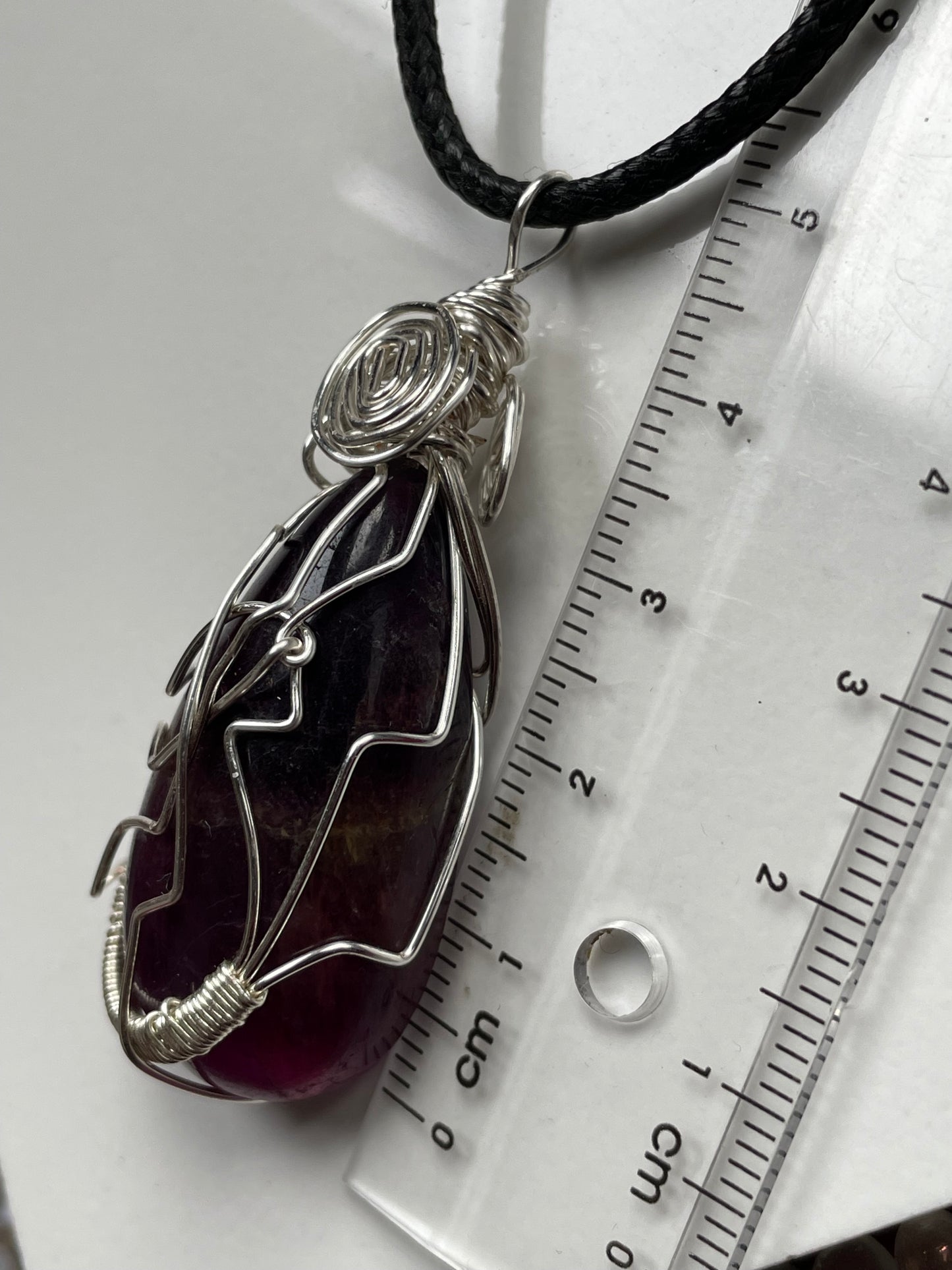 Purple Fluorite Crystal Gemstone Wire Wrap Silver Necklace