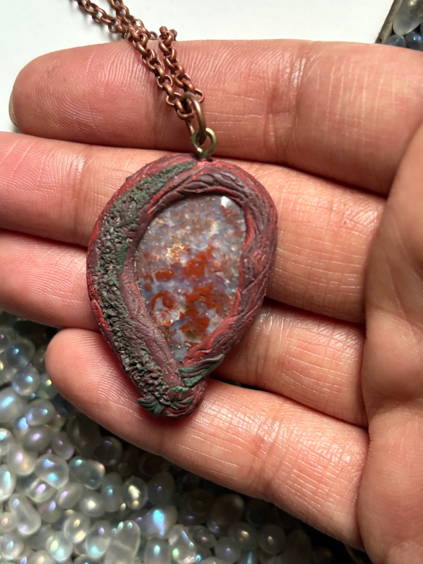 Red Flower Agate Crystal Gemstone Enchanted Forest Necklace