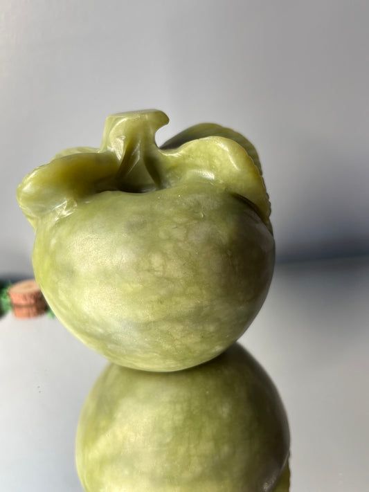 Green Jade Gemstone Crystal Apple Carving