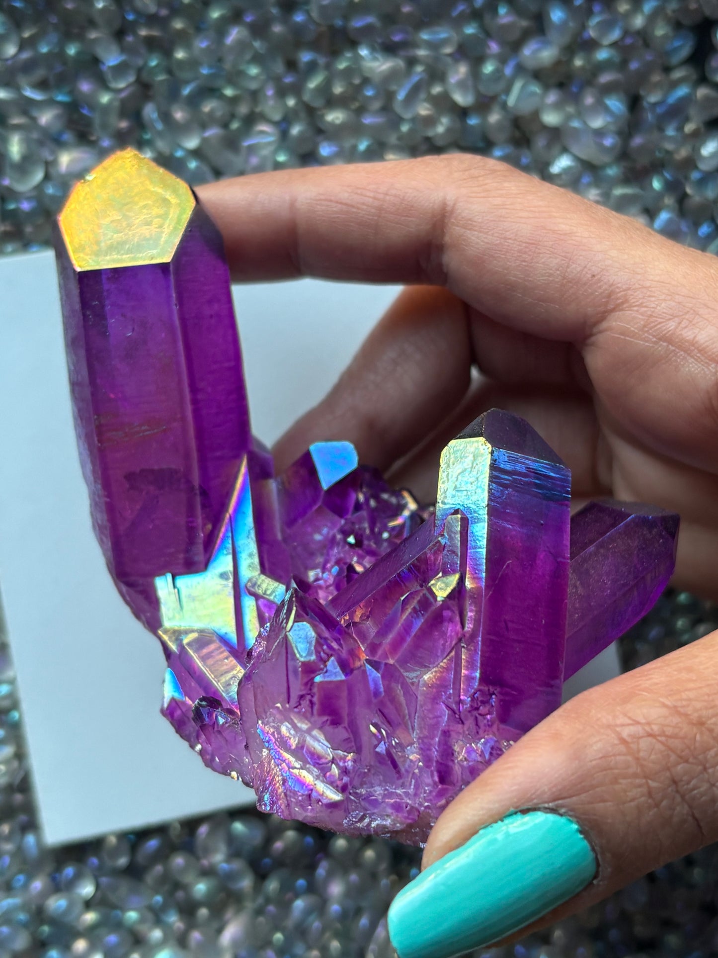 Purple Aura Quartz Crystal Gemstone Cluster - Large