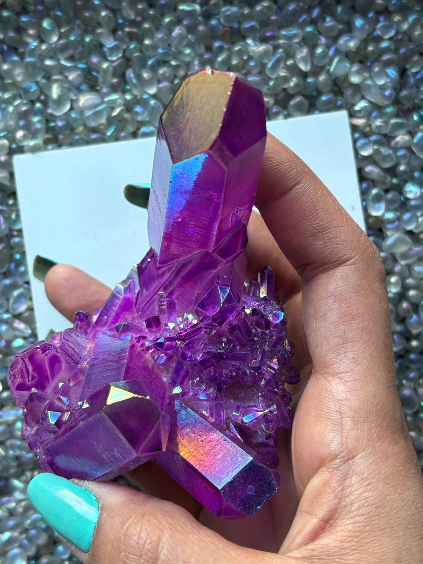Purple Aura Quartz Crystal Gemstone Cluster - Large