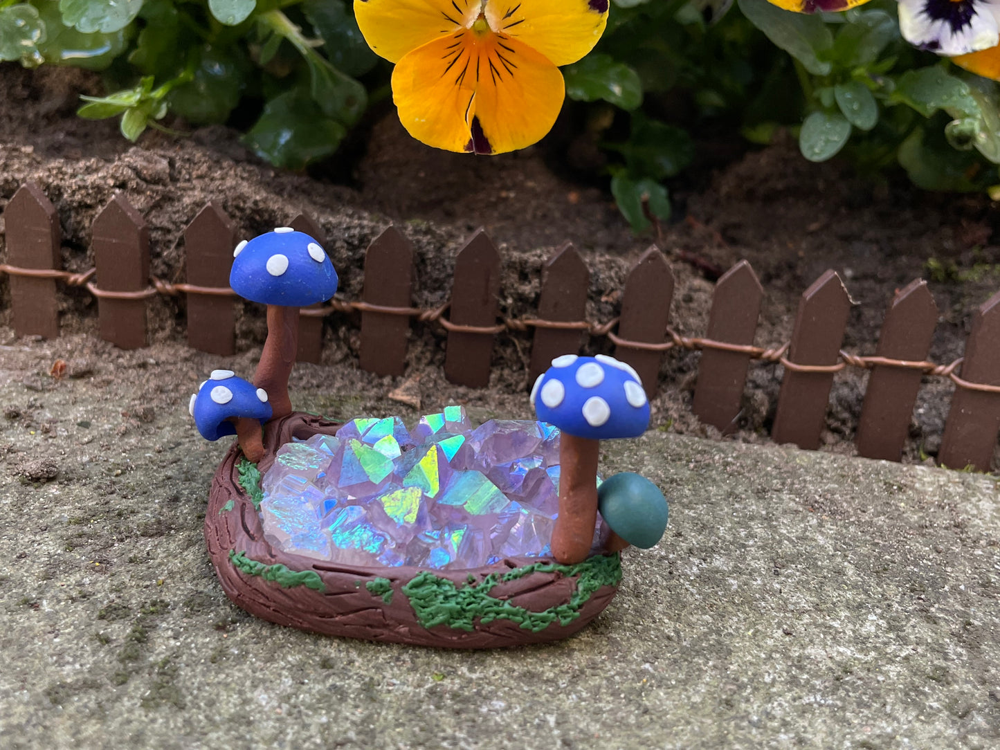 Aura Amethyst Crystal Gemstone Rectangular Cluster - Mini Mushroom Garden