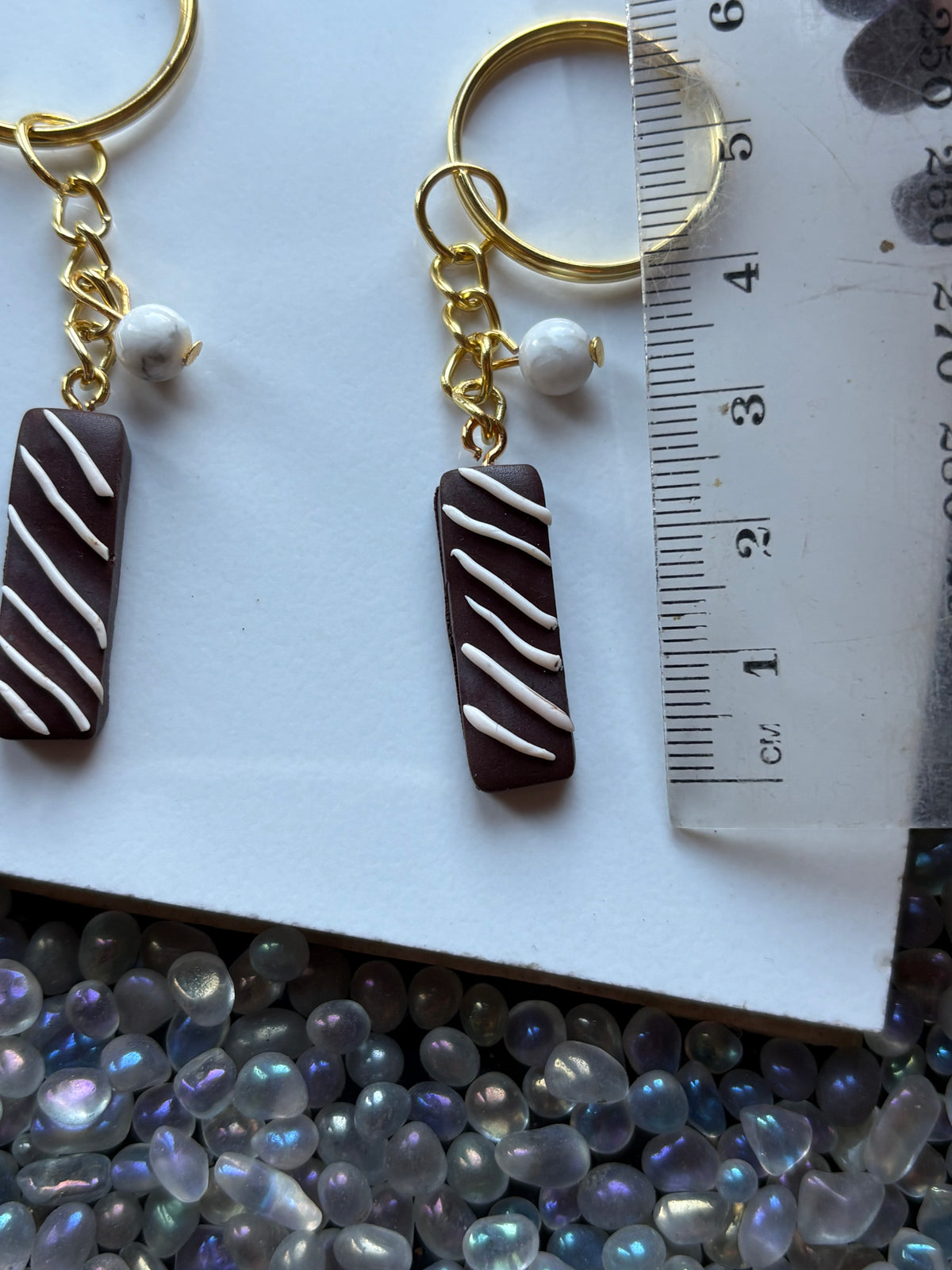 Chocolate Candy Bar Clay & Howlite Crystal Gemstone Keychain (Gold)