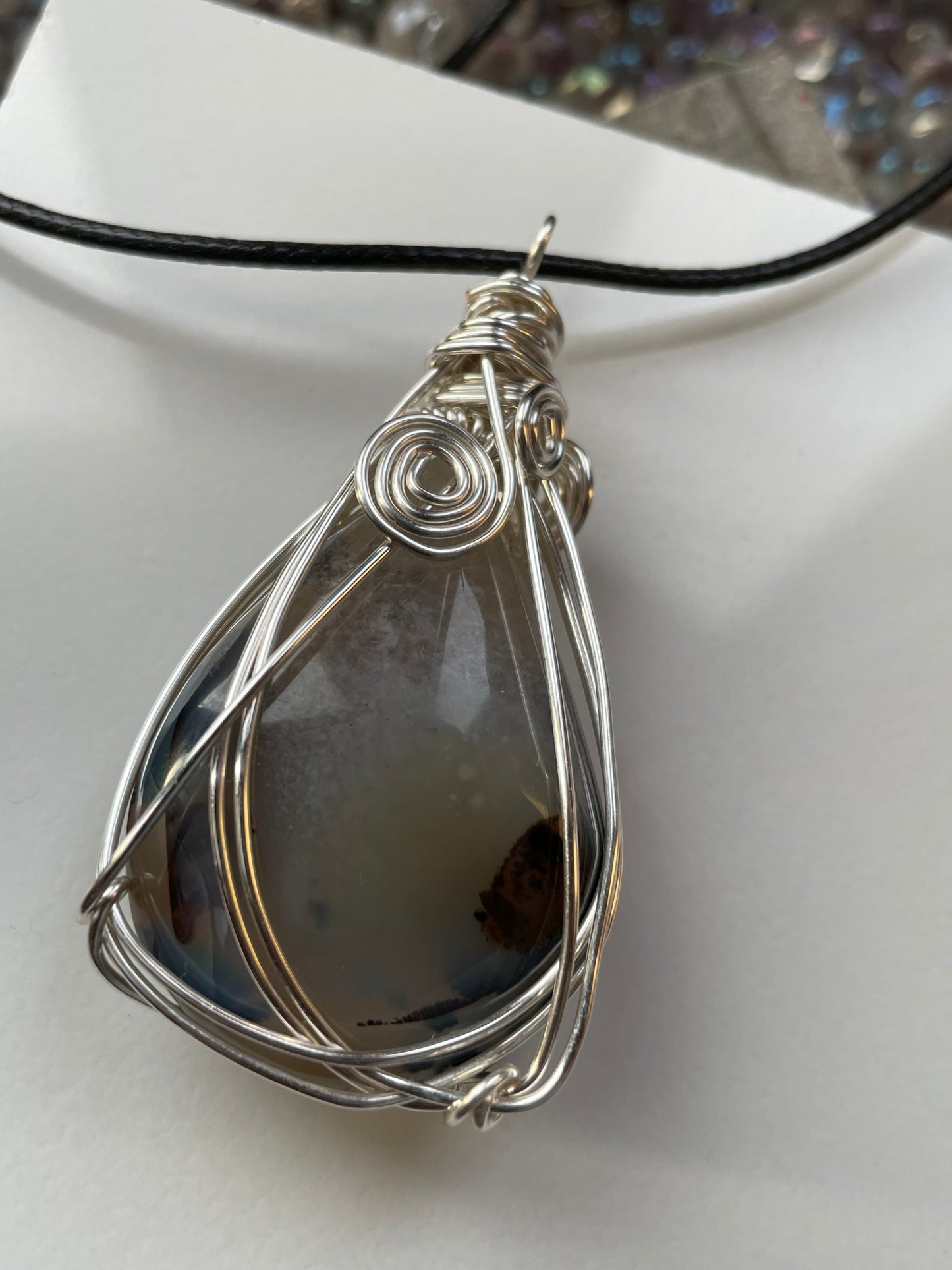 Dendritic Opal Agate Crystal Gemstone Wire Wrapped Necklace (2)