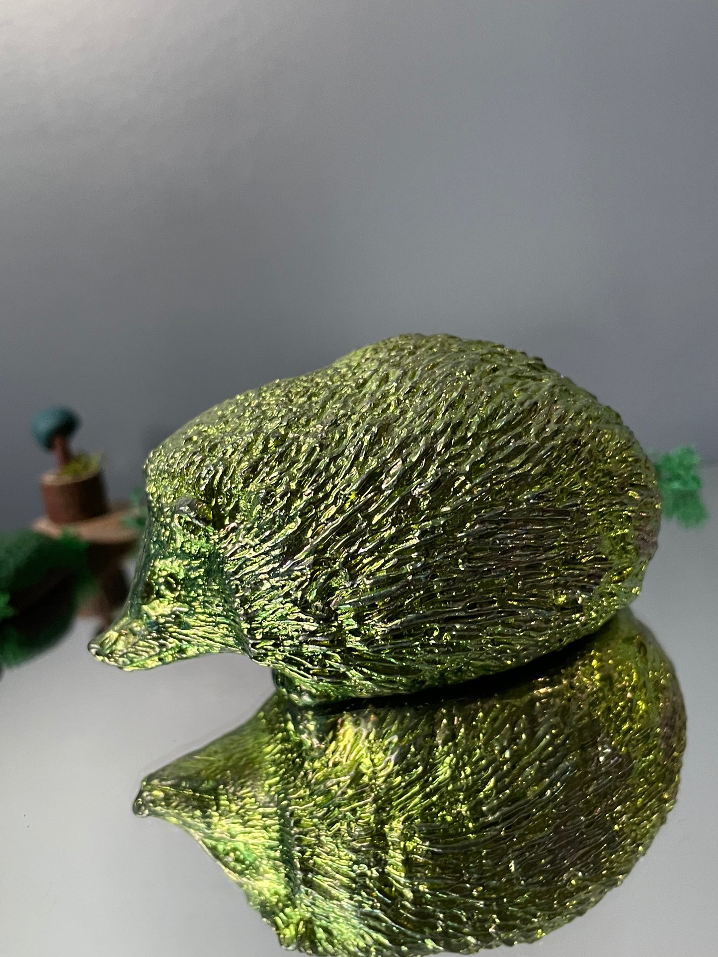 Green Bismuth Crystal Large Hedgehog Metal Art Sculpture
