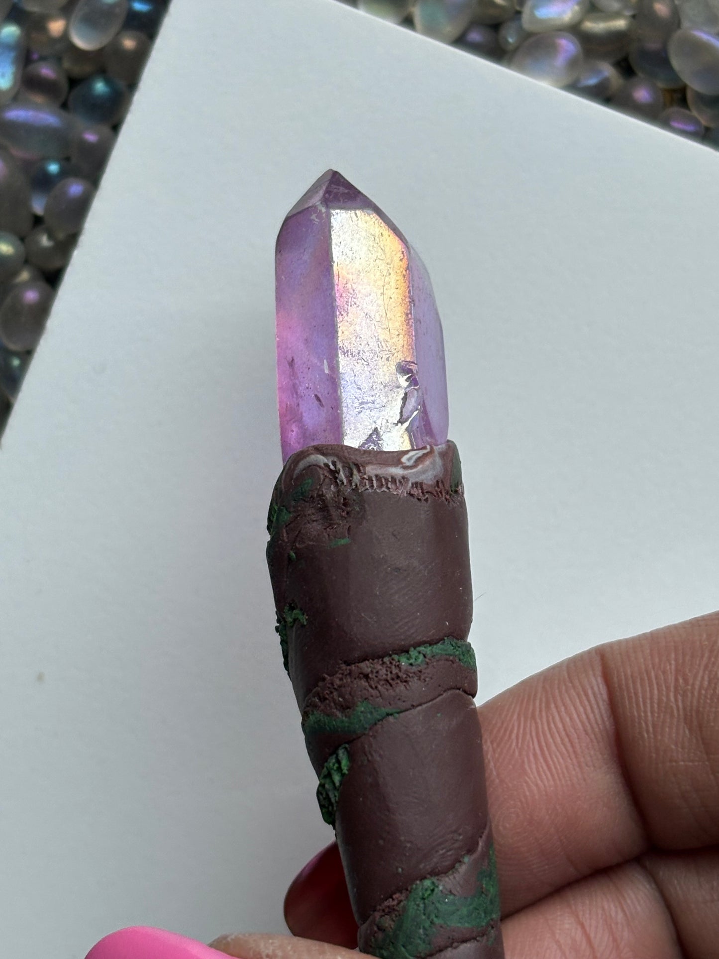 Purple Aura Quartz Crystal Gemstone Enchanted Forest Clay Wand
