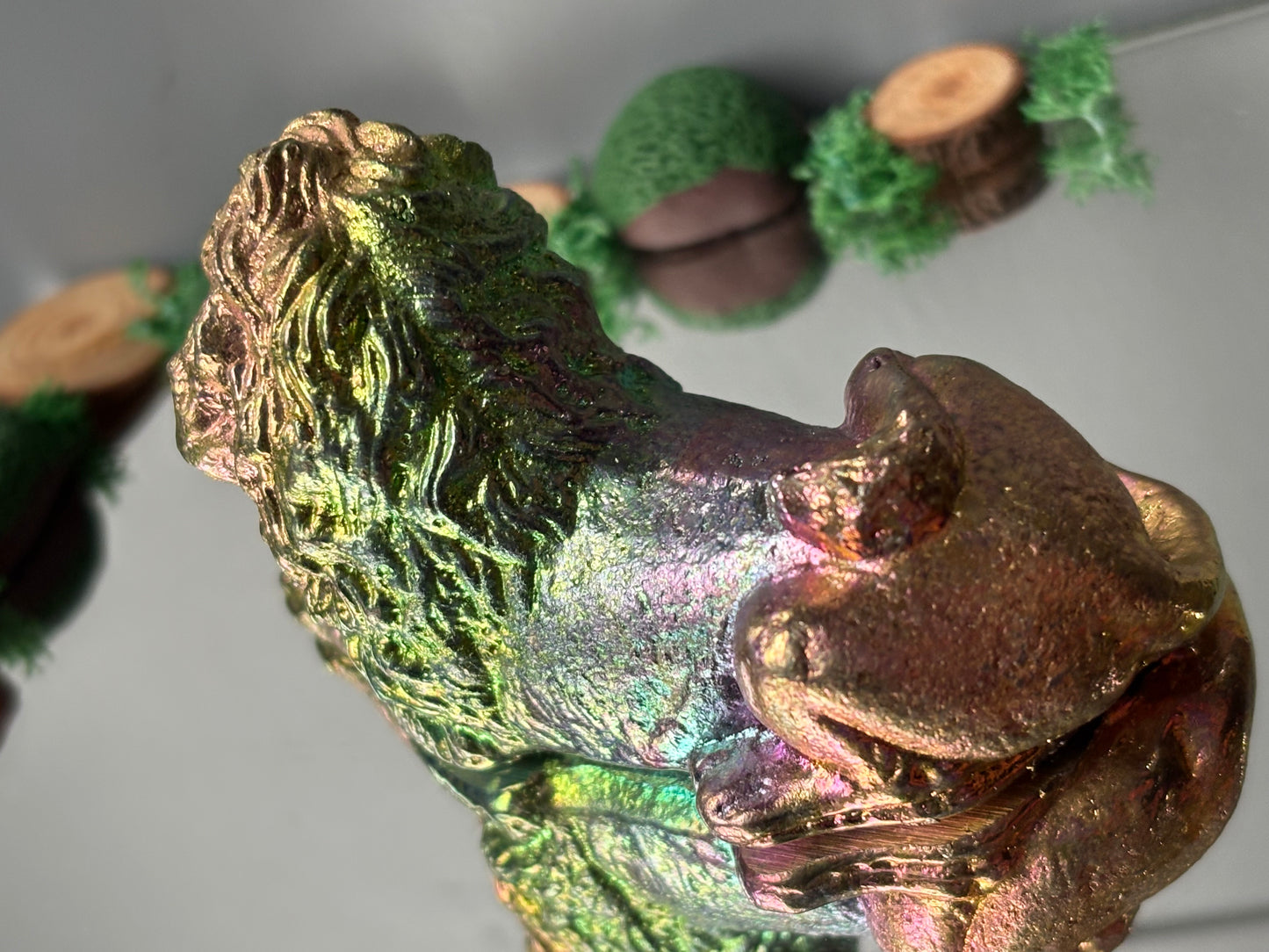 Rainbow Bismuth Crystal Lion Metal Art Sculpture