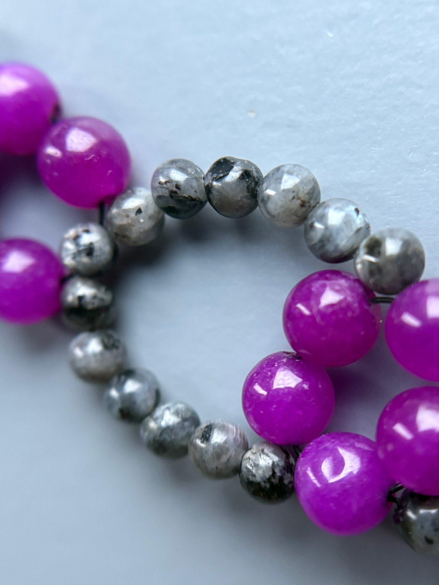 Purple Quartz & Larvikite (black moonstone) Gemstone Beaded Collar Necklace