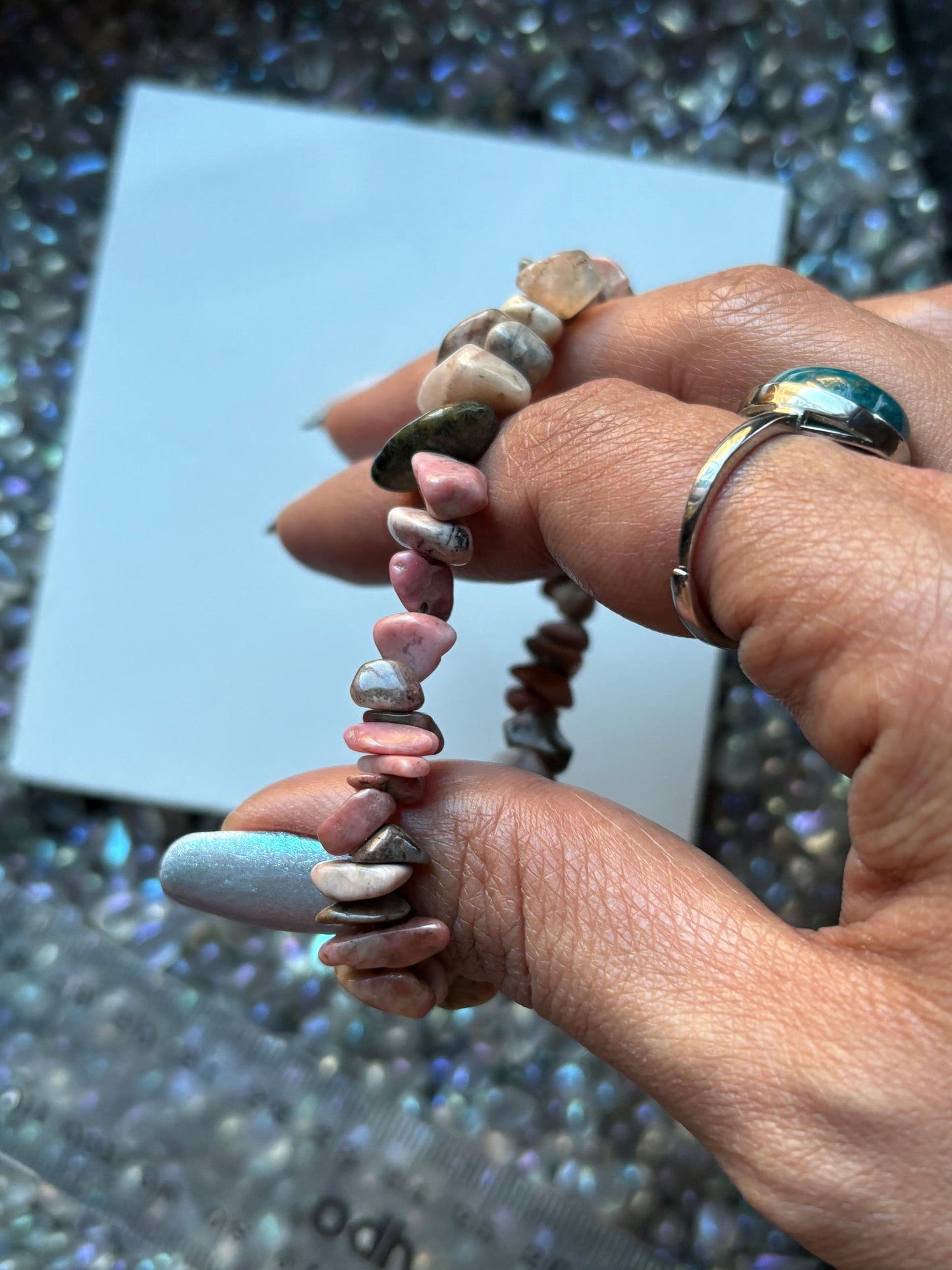 Rhodonite Rough Crystal Gemstone Stretch Bracelet