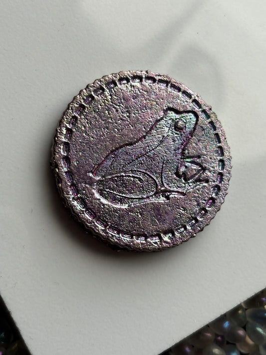 Purple Blue Bismuth Crystal Frog Large Coin Metal Art Sculpture
