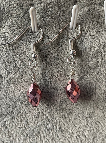 Pink Pyrite Crystal Gemstone Faceted Drop Earrings