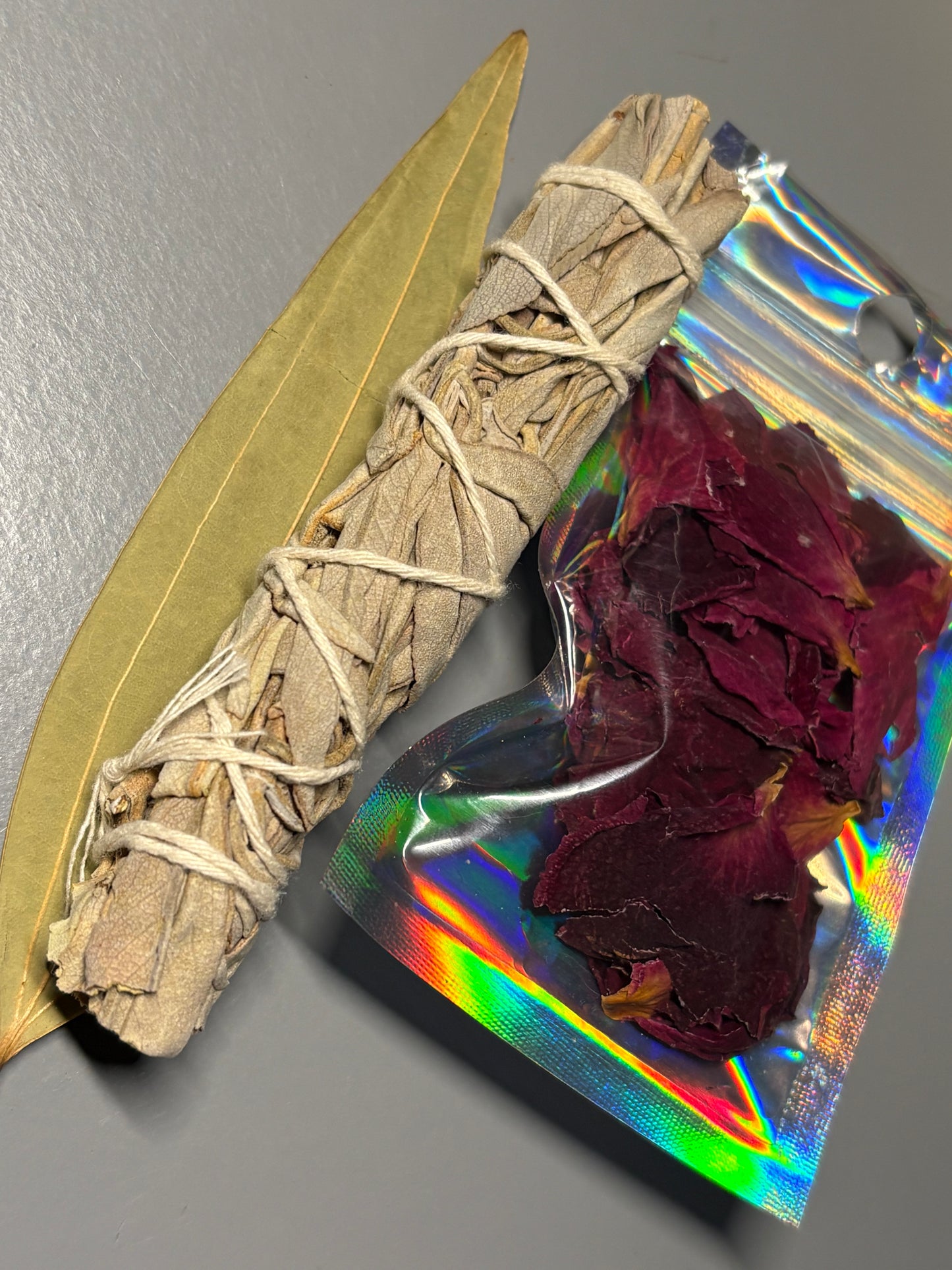 Rose Petals Sage Bay Leaf - Bloom & Stay Blessed Burning Gift Set