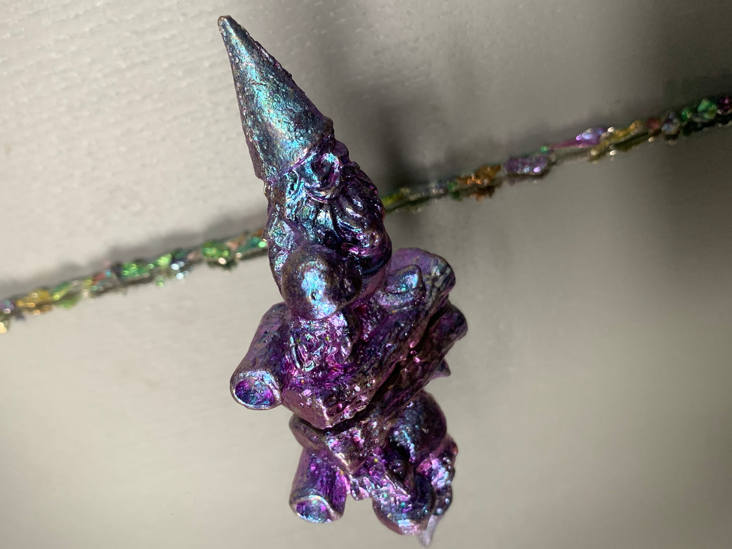 Purple Blue Bismuth Crystal Gnome Metal Art Sculpture