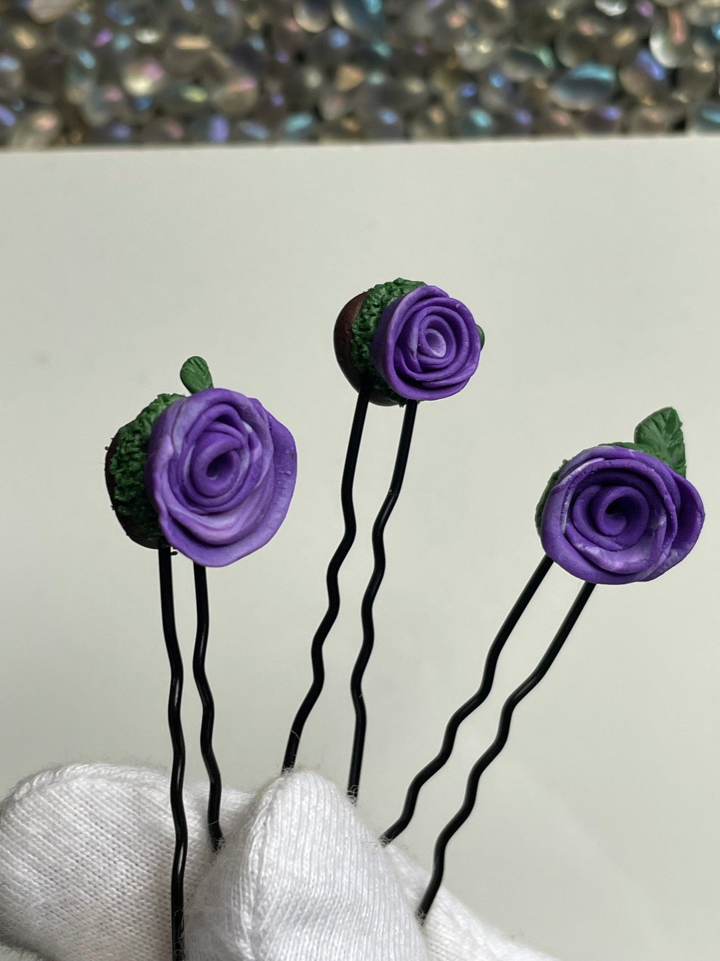 Enchanted Forest Rose Hair Pin Set - Purple