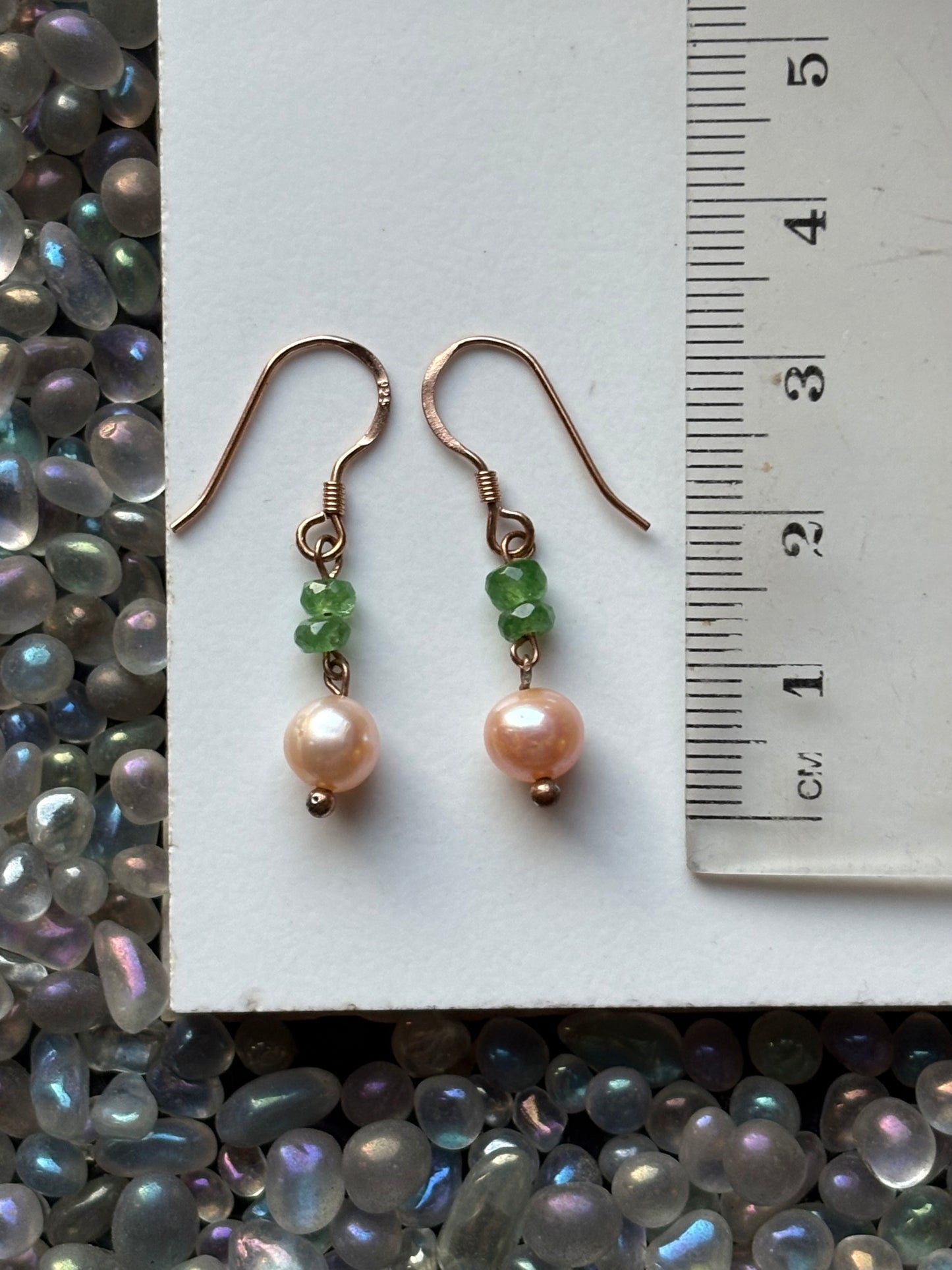 Tsavorite Green Garnet Peach Pearl Crystal Gemstone 18k Gold Sterling Silver Earrings (Certified)