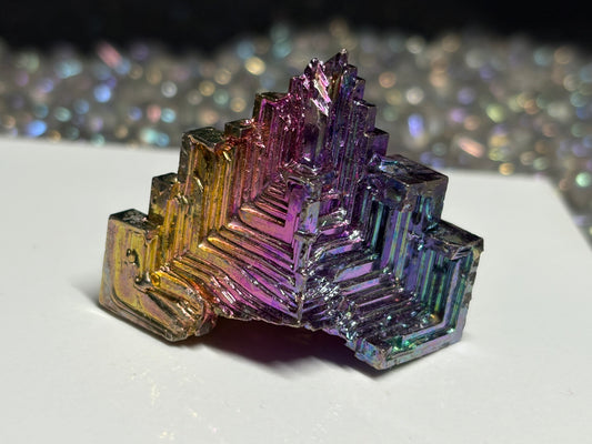 Sunset Bismuth Hopper Crystal Specimen Metal Art