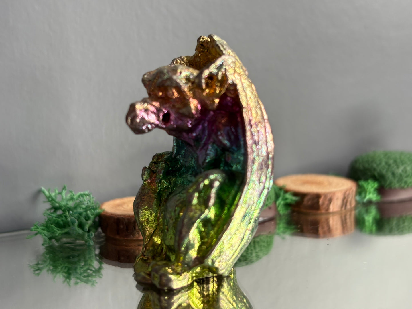 Rainbow Bismuth Crystal Gargoyle Metal Art Sculpture (1)