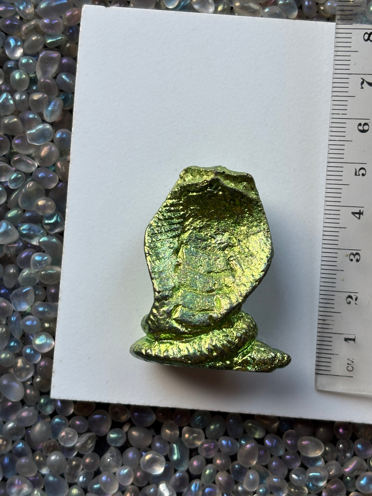 Green Bismuth Crystal Cobra Snake Metal Art Sculpture