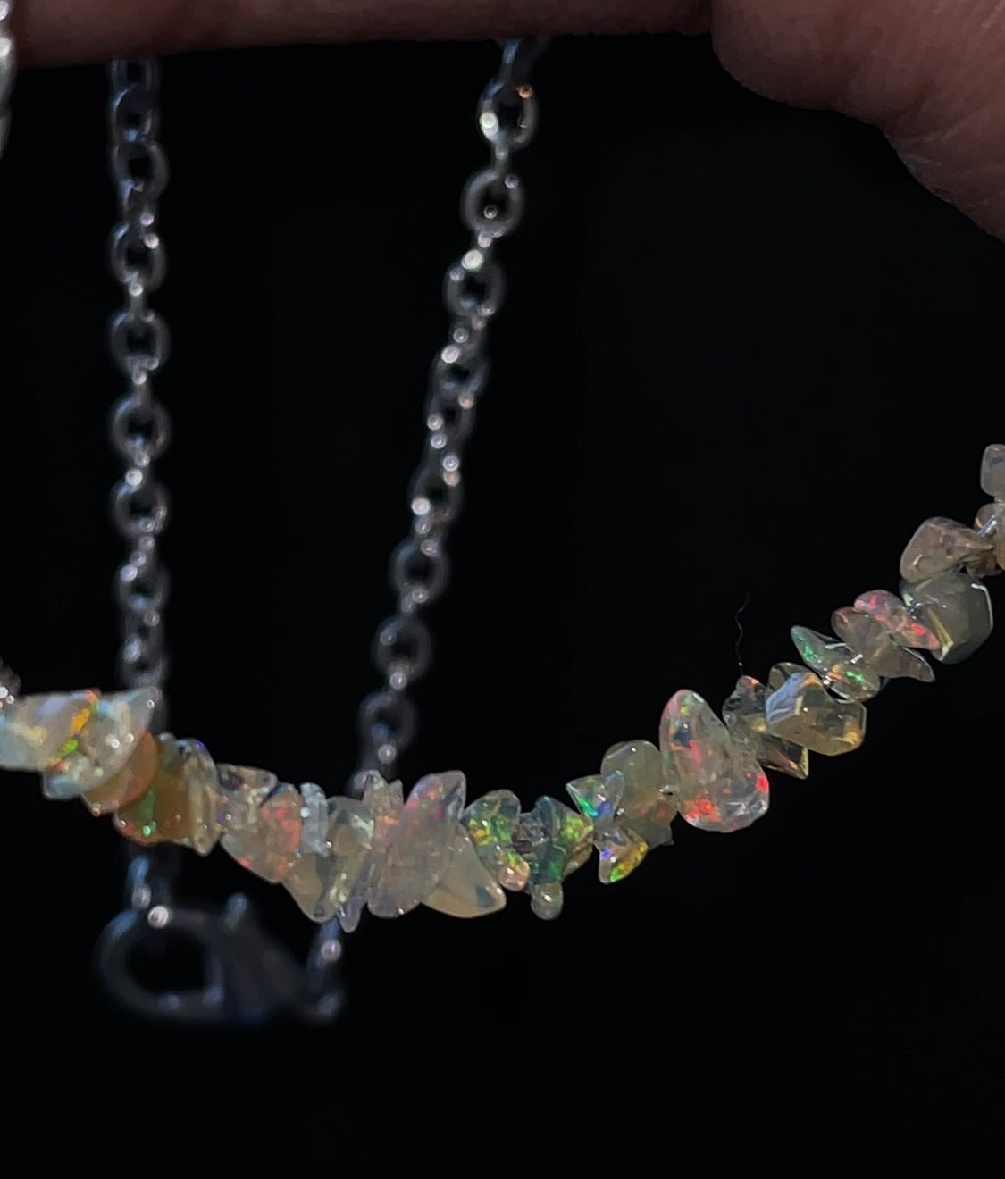 Ethiopian Opal Rough Crystal Gemstone Chip Bar Necklace
