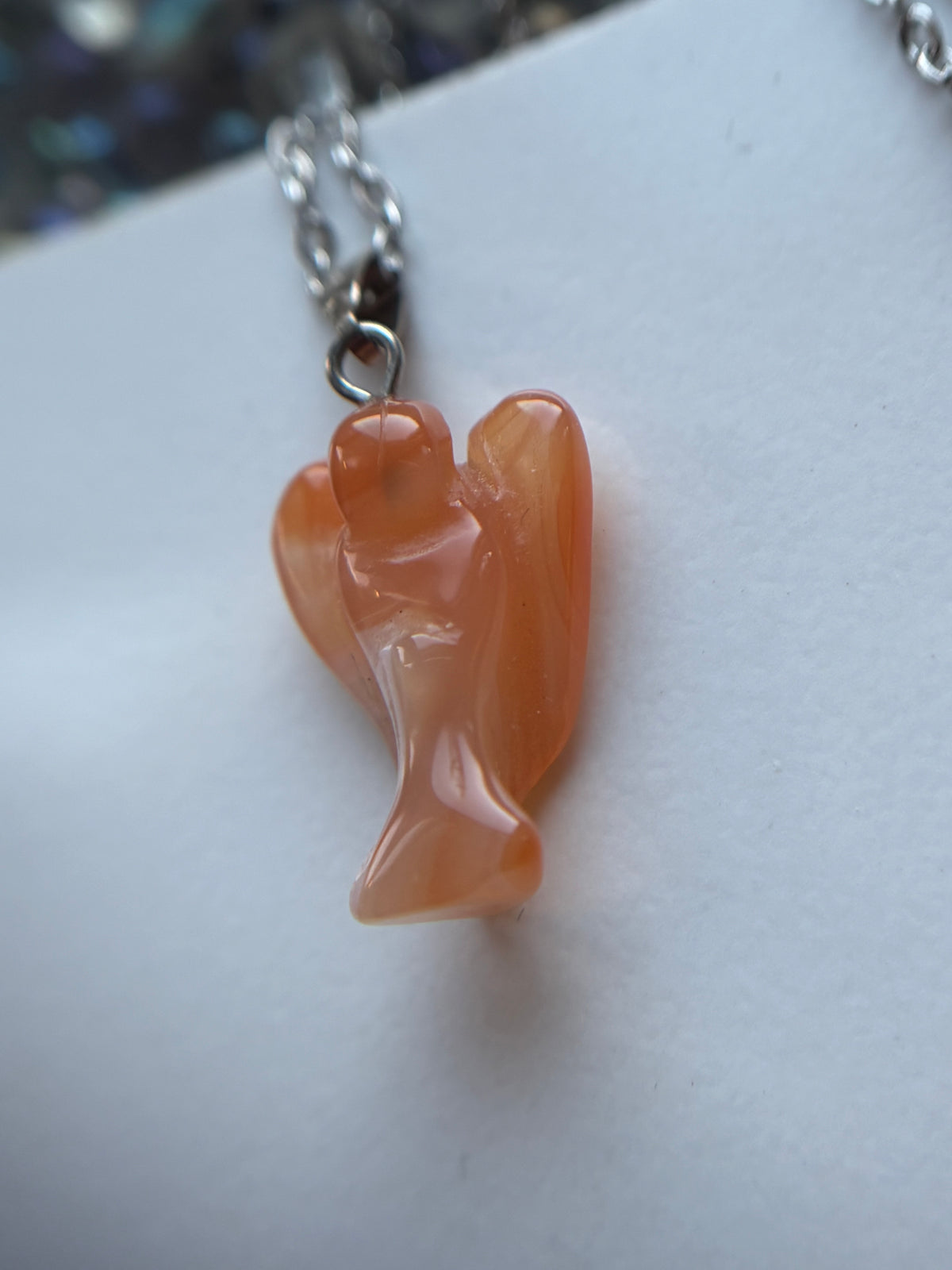Carnelian Agate Crystal Gemstone Angel Carving Necklace