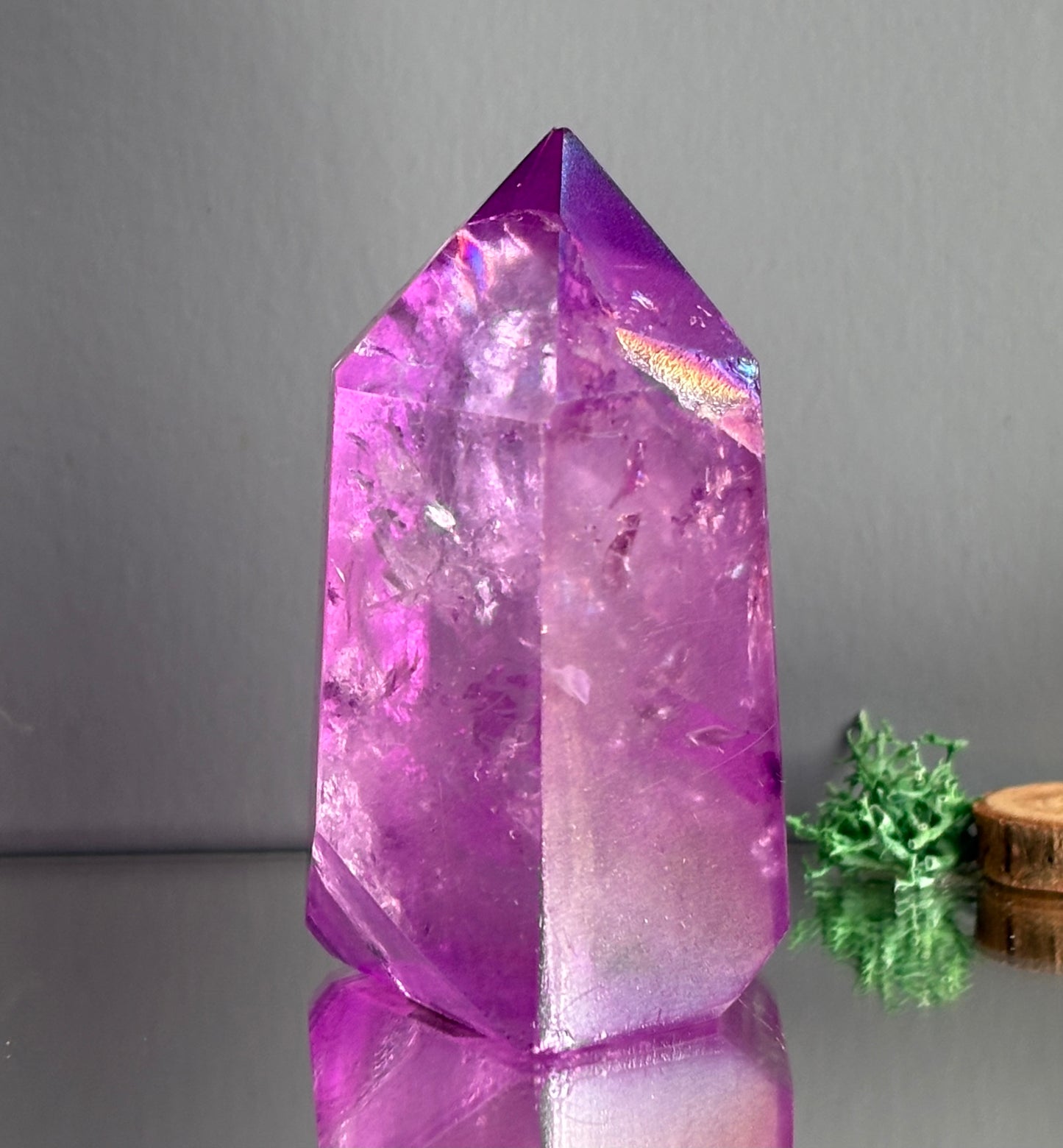 Purple Aura Quartz Crystal Gemstone Tower Point (B)