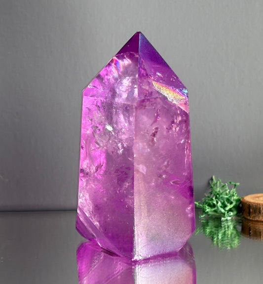Purple Aura Quartz Crystal Gemstone Tower Point (B)