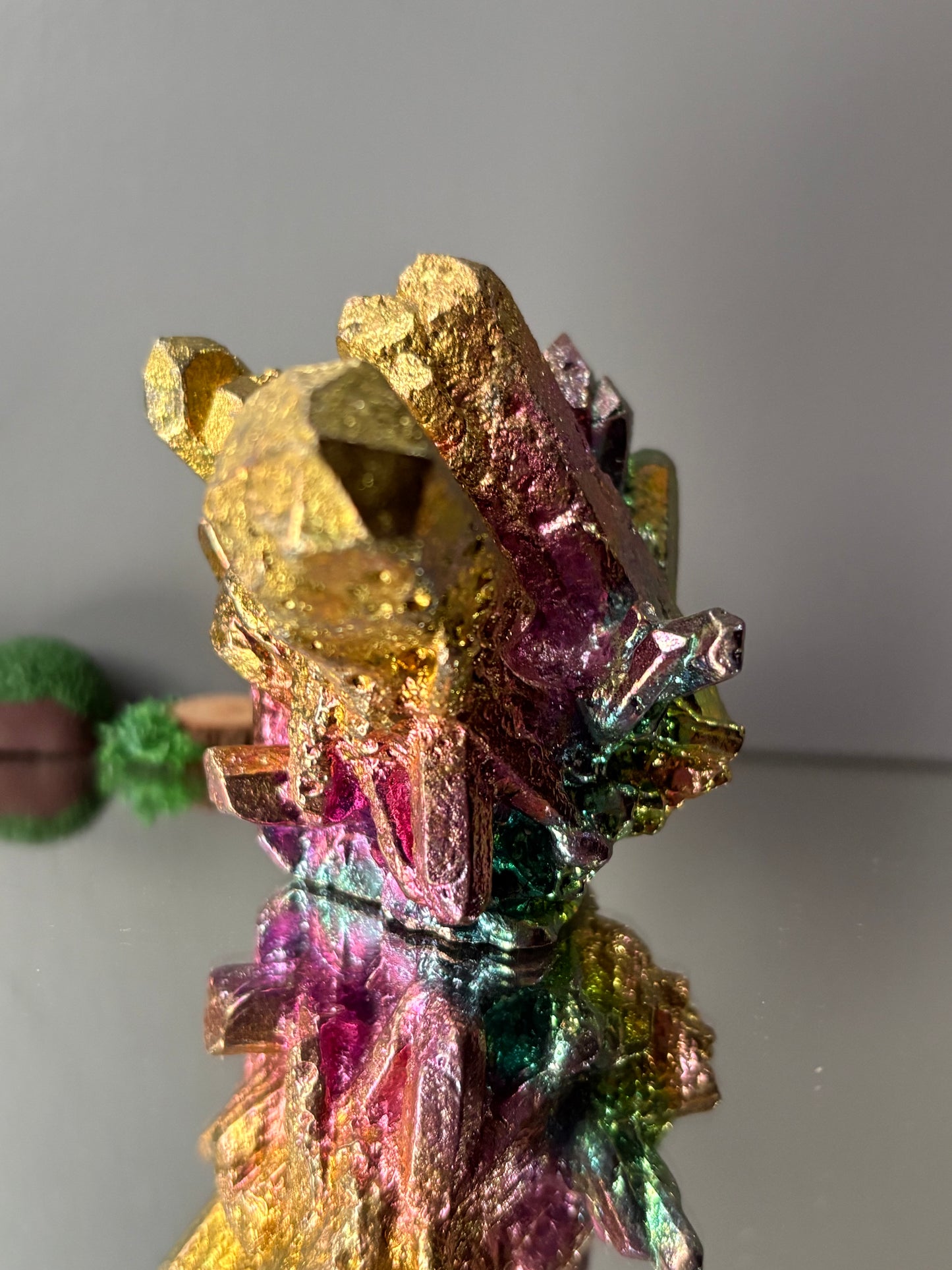 Rainbow Bismuth Crystal Quartz Cluster Metal Art Sculpture
