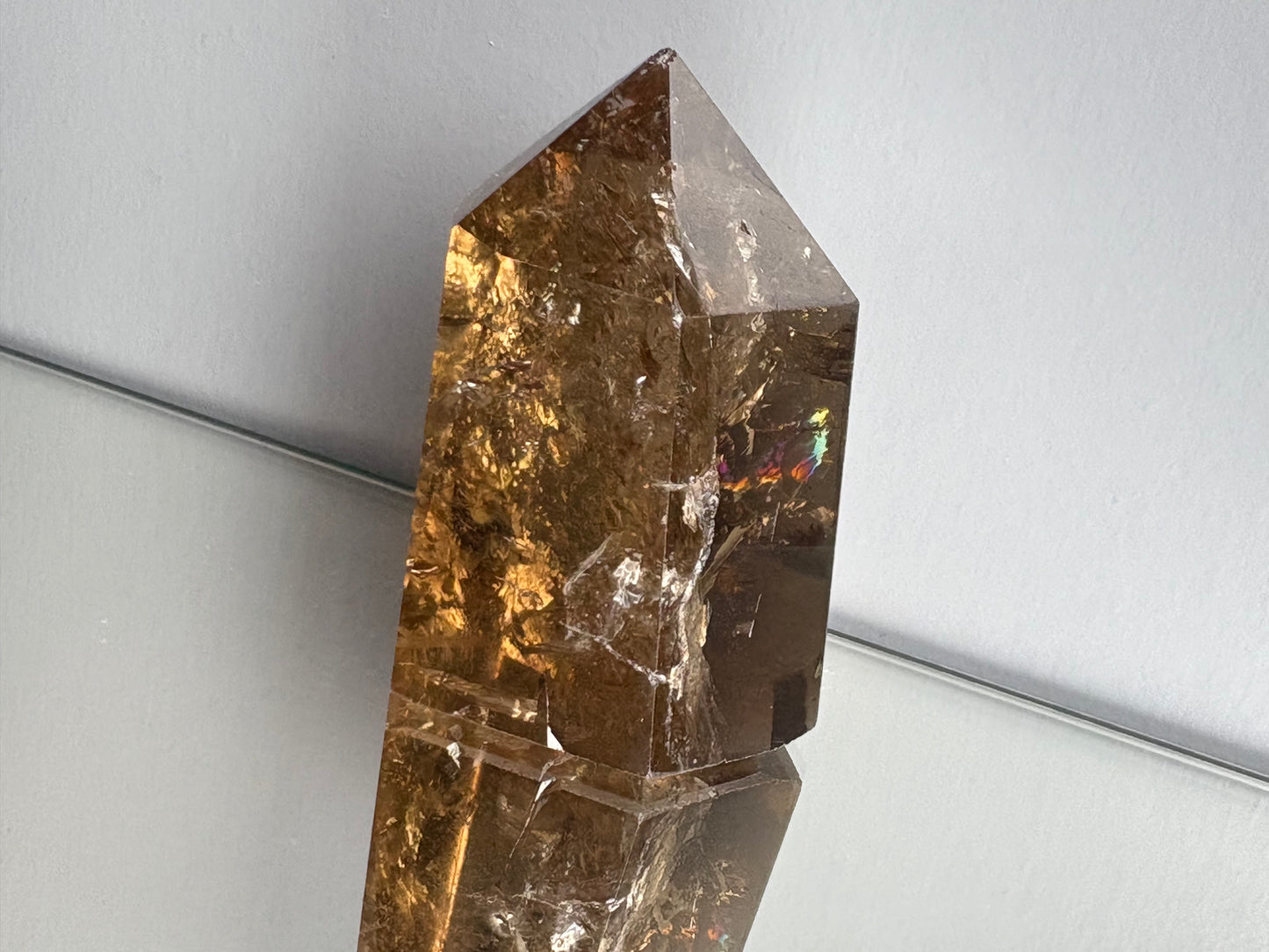 Smoky Citrine Quartz Crystal Gemstone Tower Point (S)