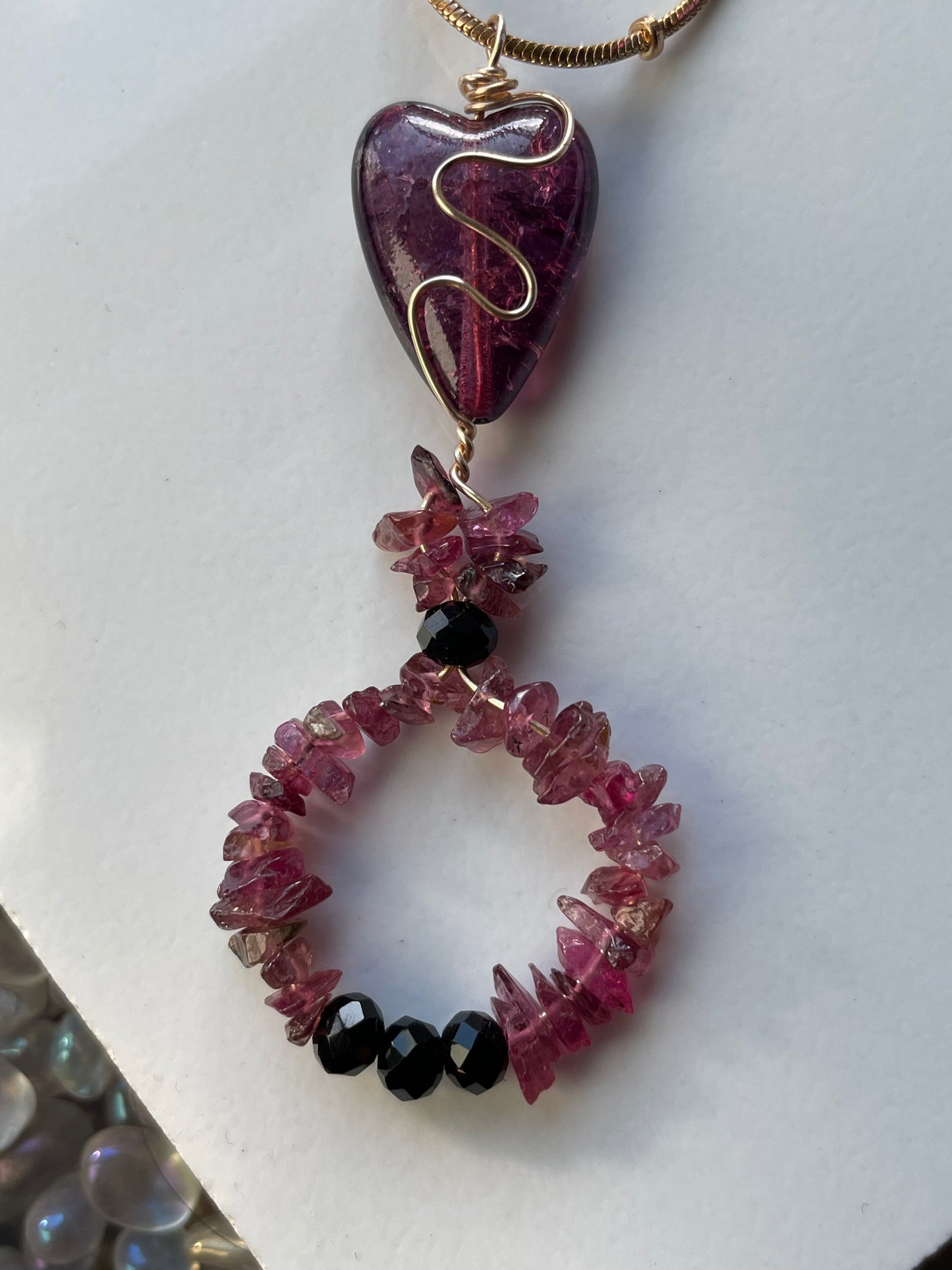 Pink Tourmaline Crystal Gemstone Rough Nugget Heart Necklace