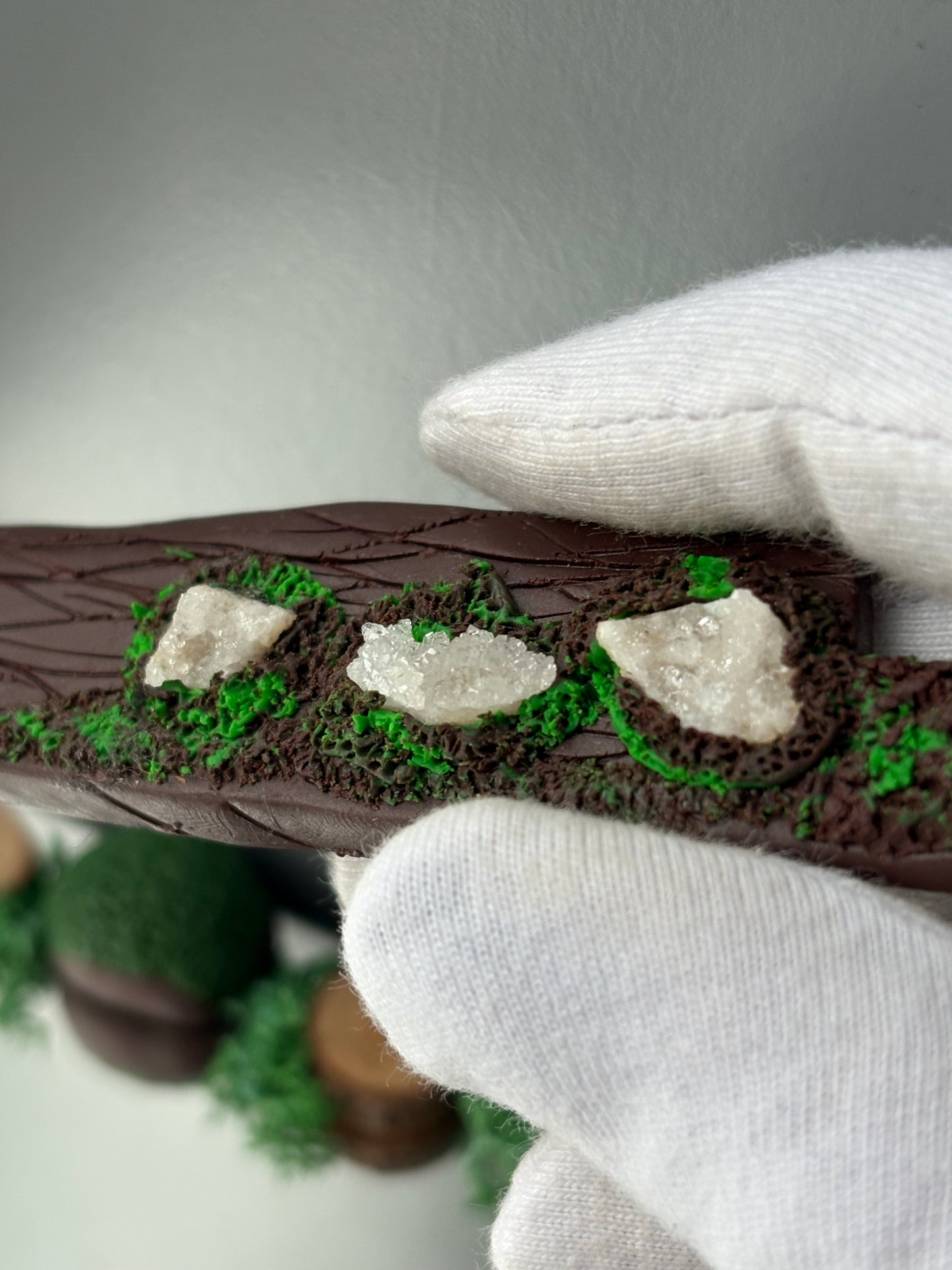 Druzy Quartz Crystal Gemstone Enchanted Forest Wooden Clay Knife