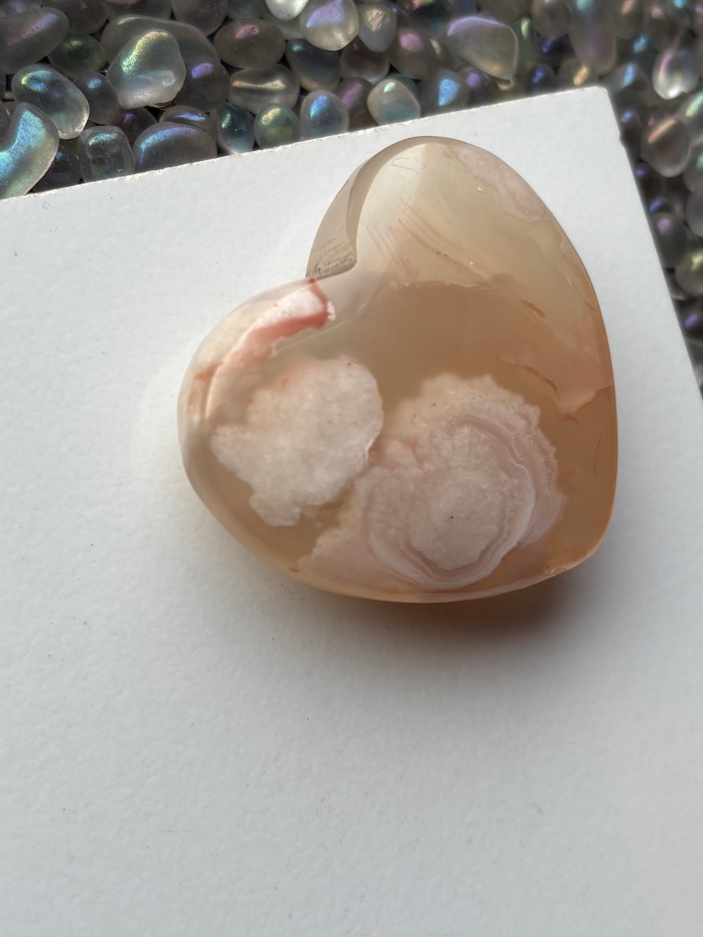 Flower Cherry Blossom Agate Crystal Gemstone Heart Carving (2)