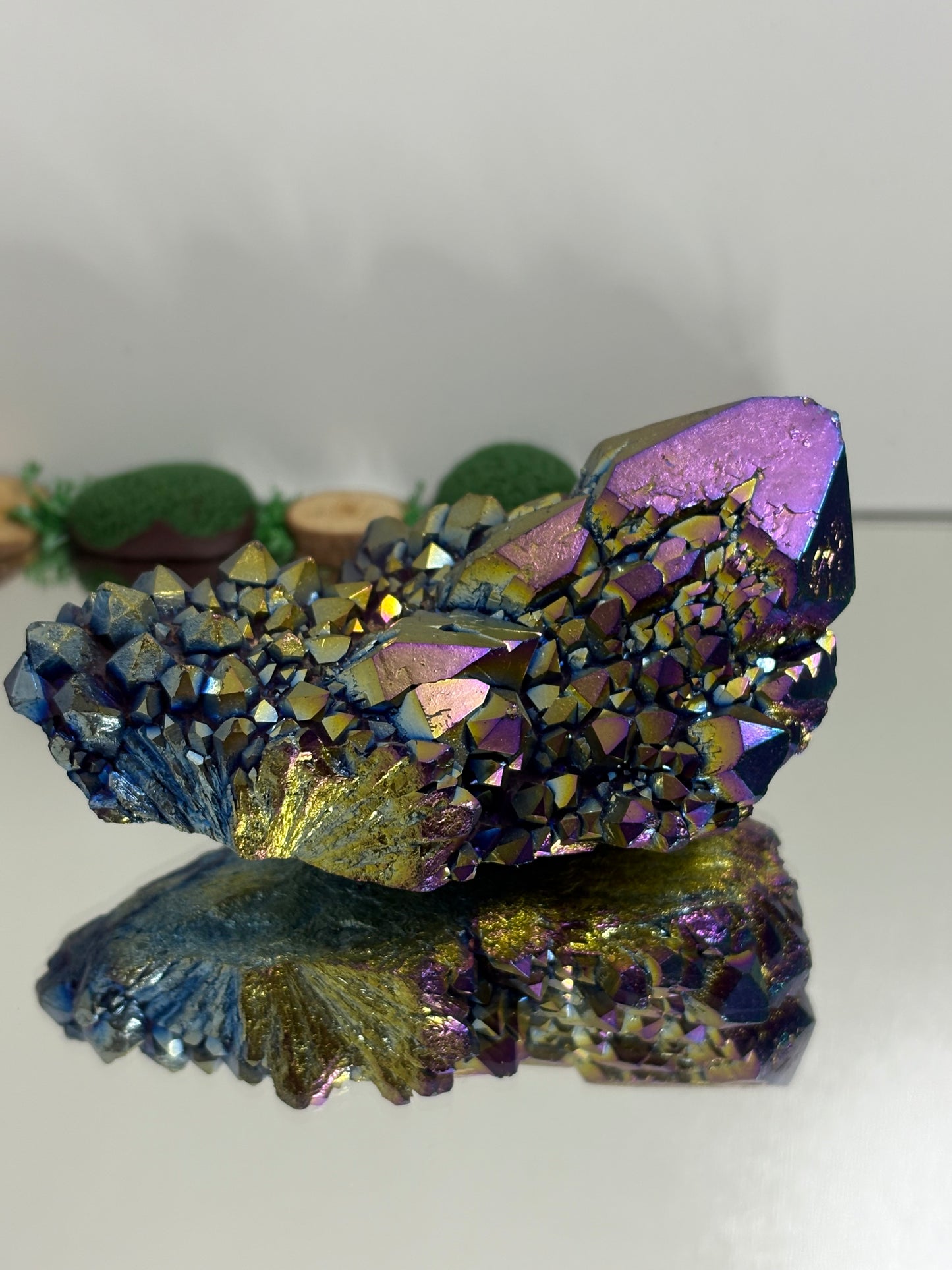 Titanium Aura Elestial Amethyst Crystal Gemstone Cluster