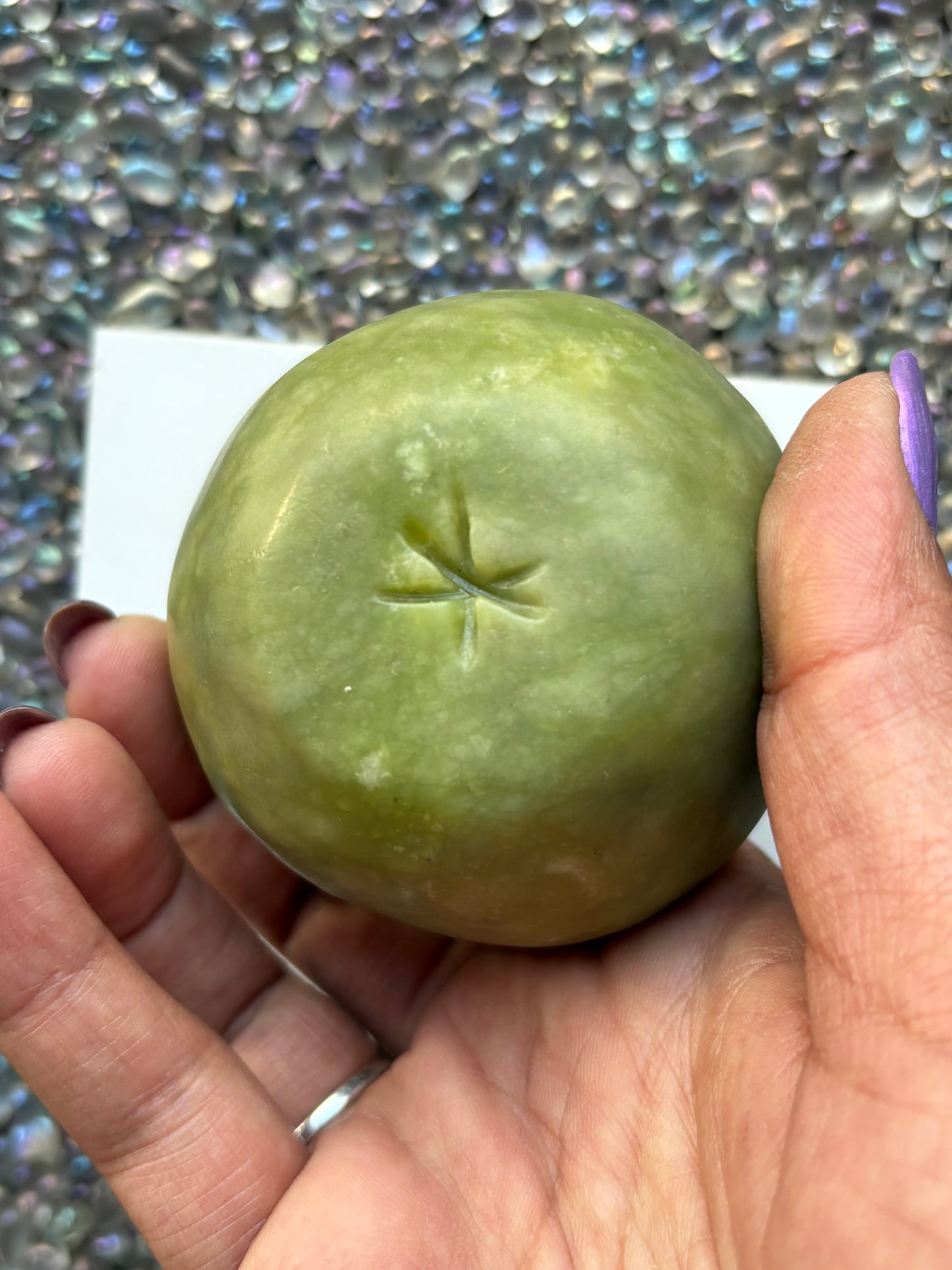 Green Jade Gemstone Crystal Apple Carving