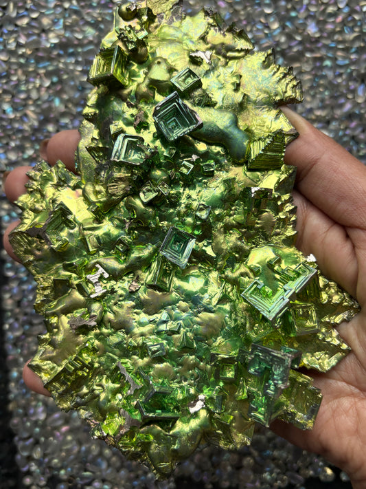 Kryptonite Green Bismuth Specimen Crystal Metal Art Large Slab