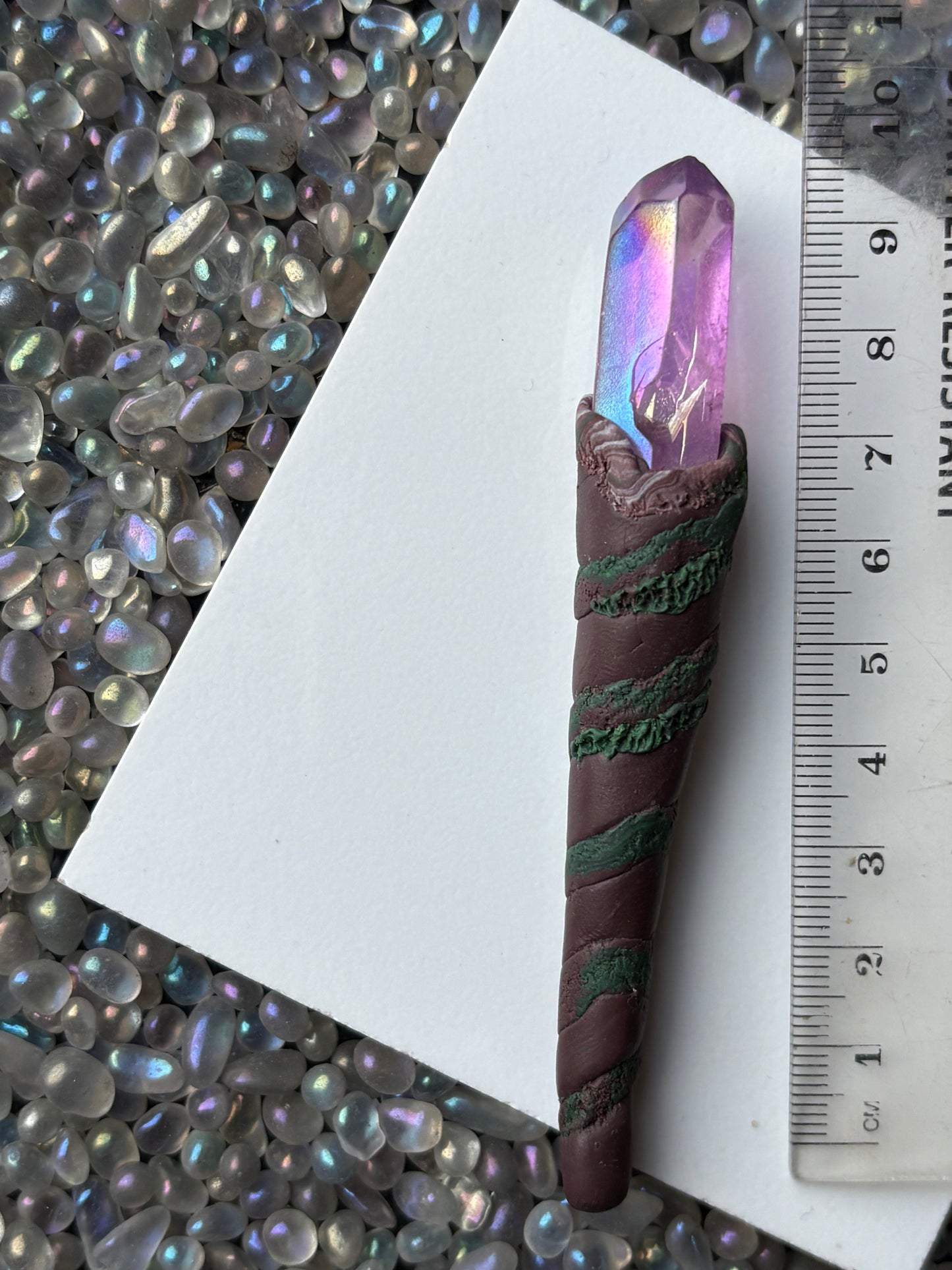 Purple Aura Quartz Crystal Gemstone Enchanted Forest Clay Wand