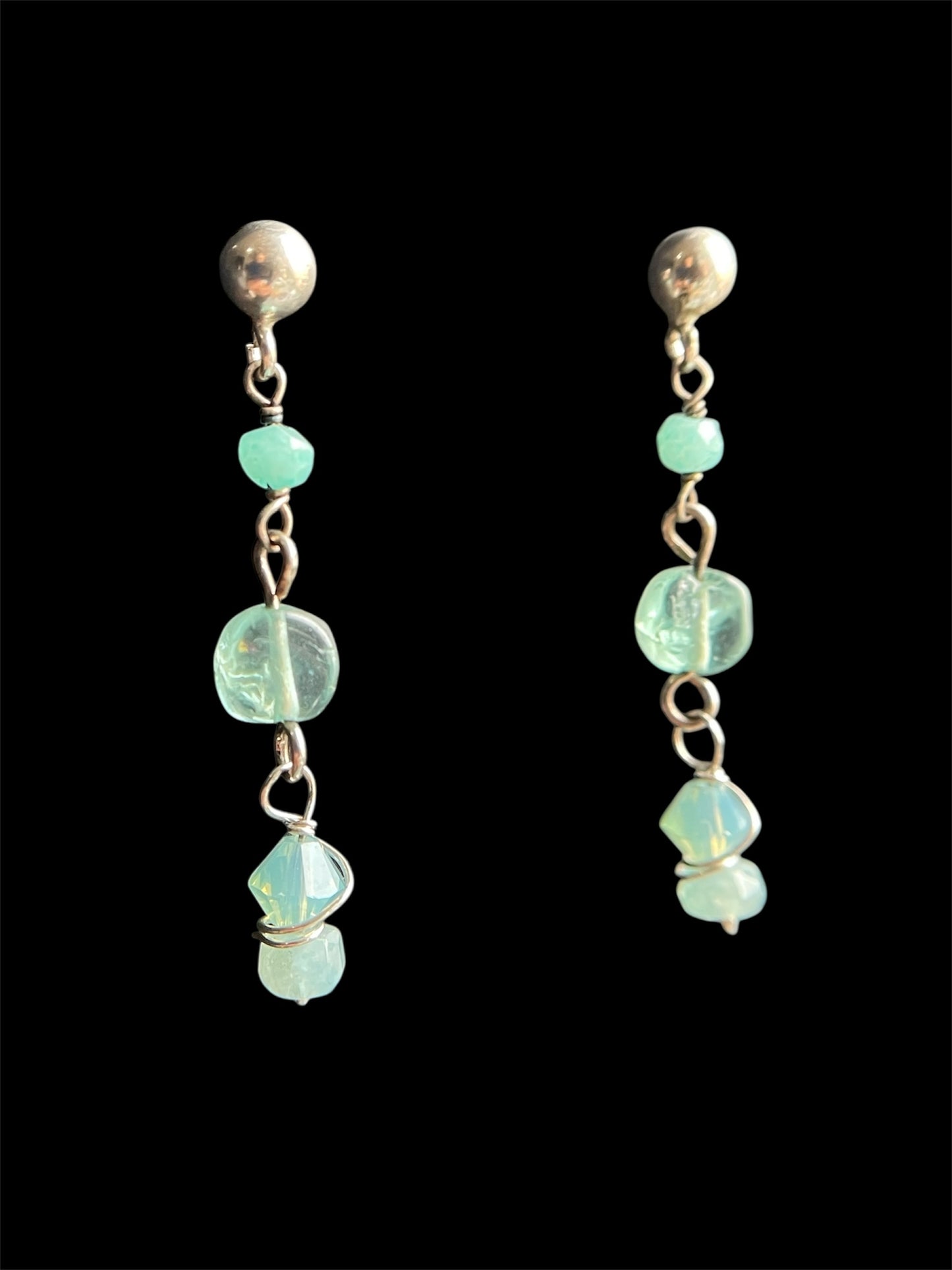 Sea Blue Apatite Aqua Chalcedony Crystal Gemstone Swarovski 925 Silver Drop Earrings