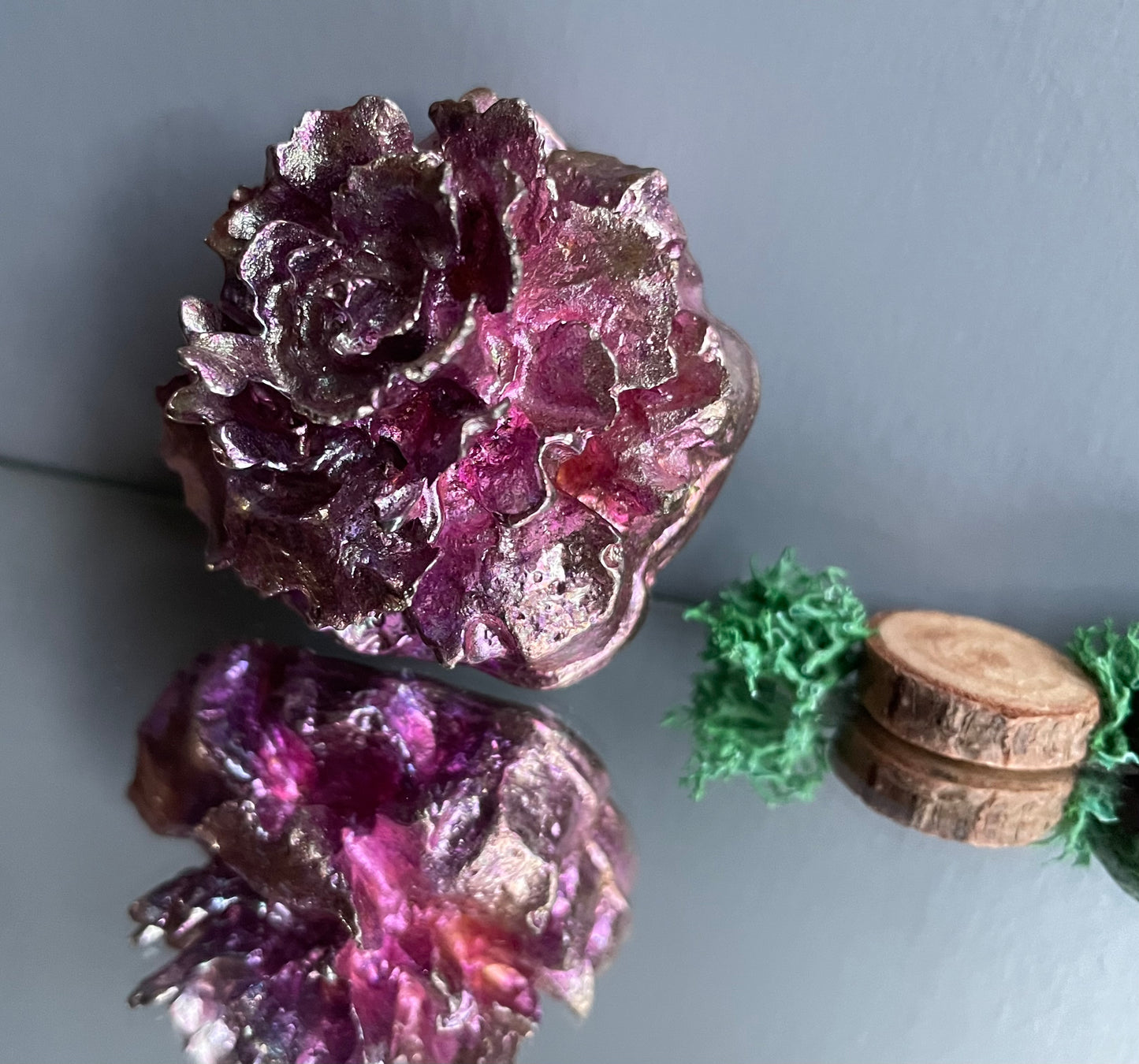 Pink Bismuth Crystal Small Rose Flower Metal Art Sculpture
