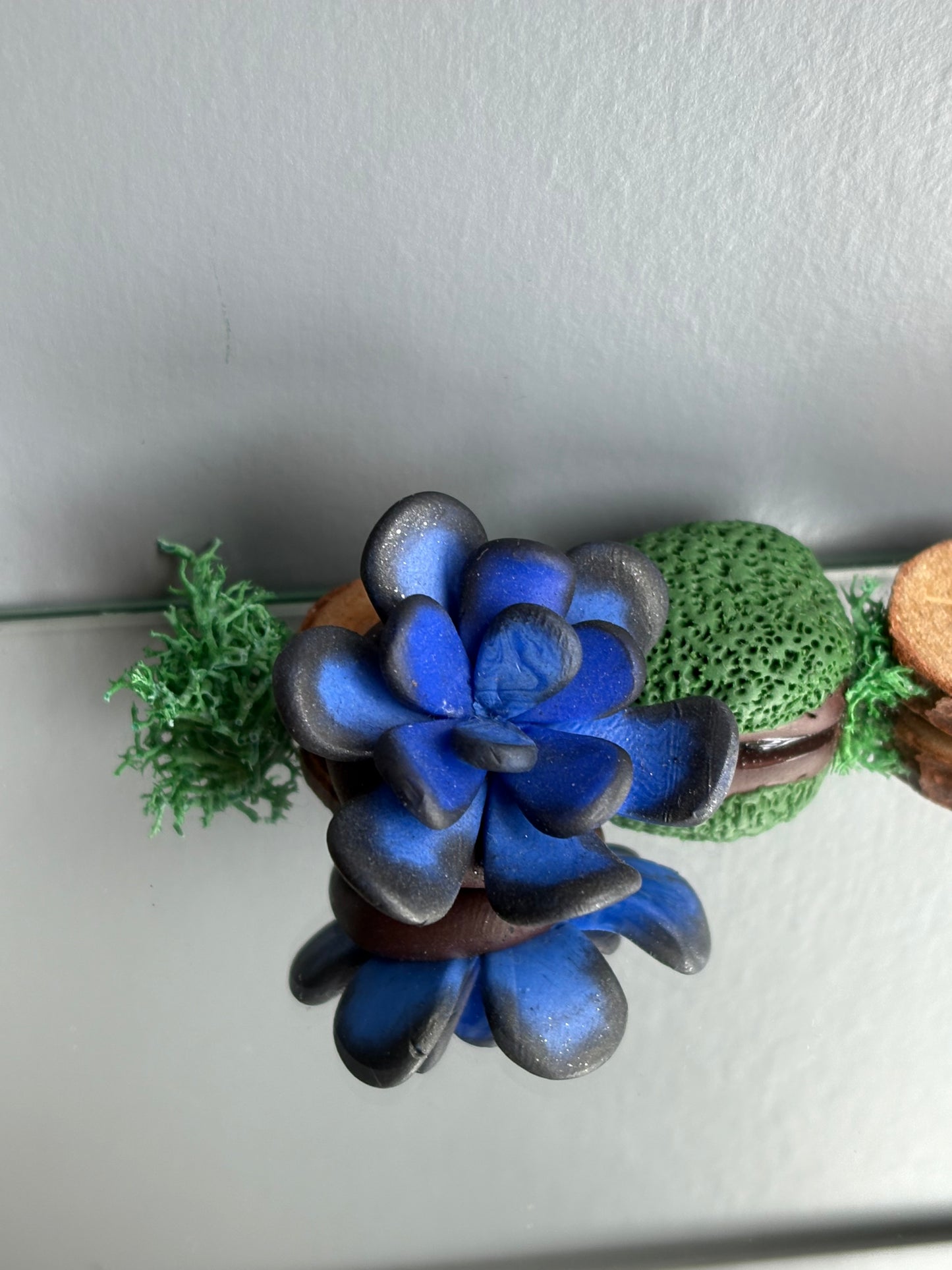 Blue Black Succulent Plant Clay Sphere Mini Holder