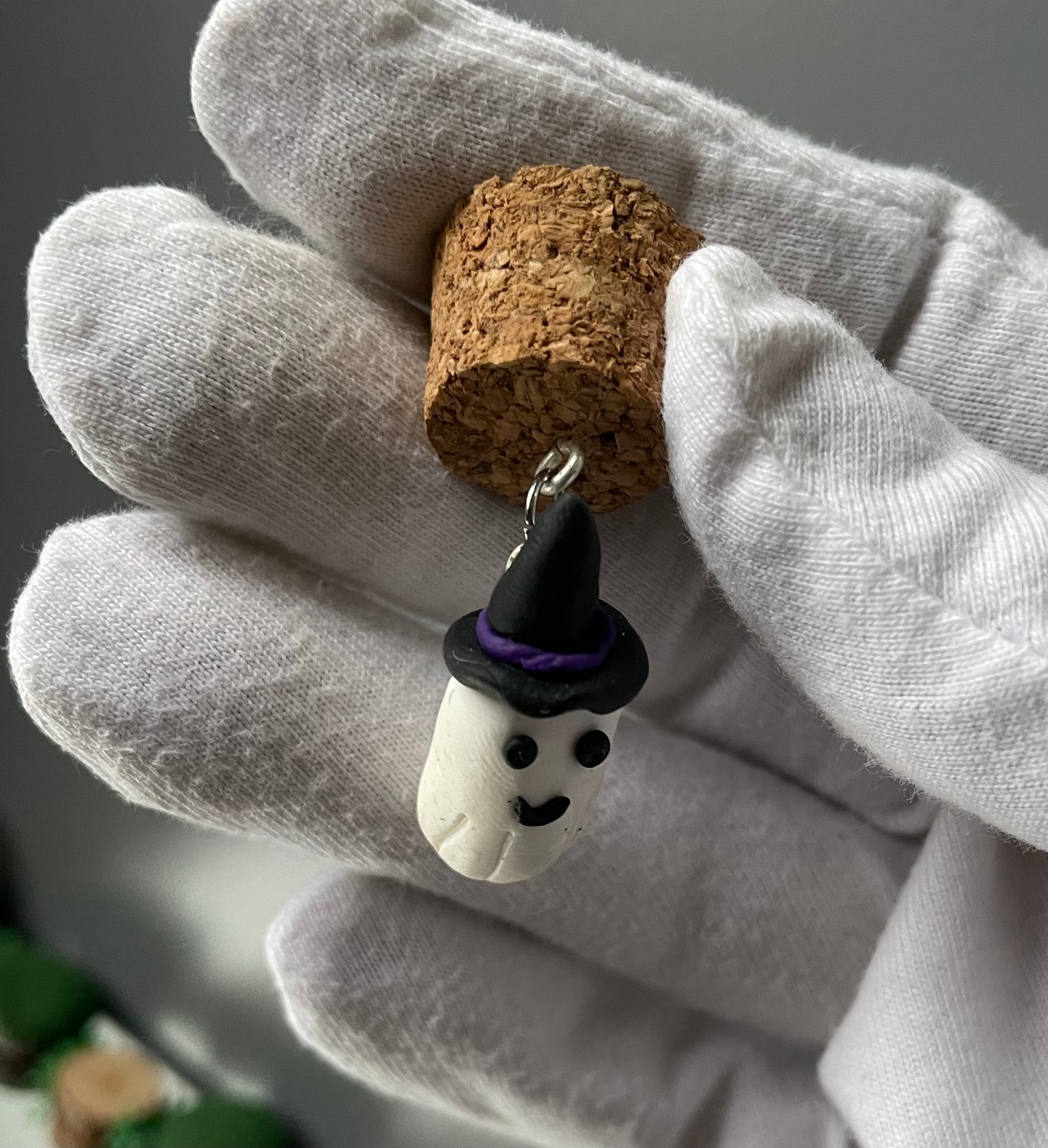 Floating Witchy Ghost In Garden Clay Glass Vial Art