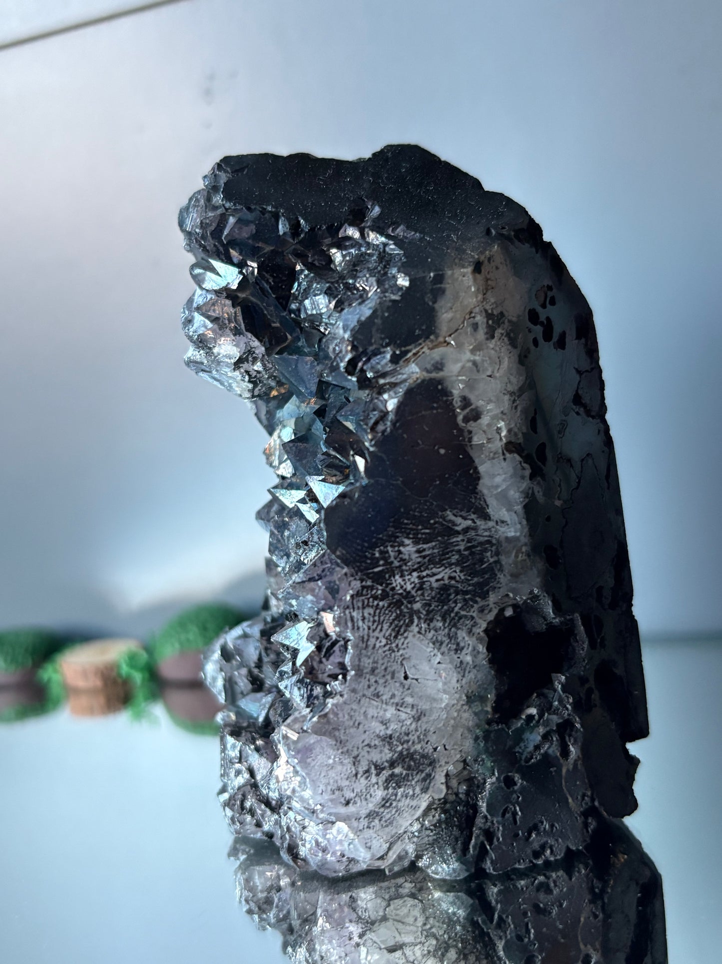 Black Aura Coated Amethyst Gemstone Crystal Cluster Tower Chunk (A)