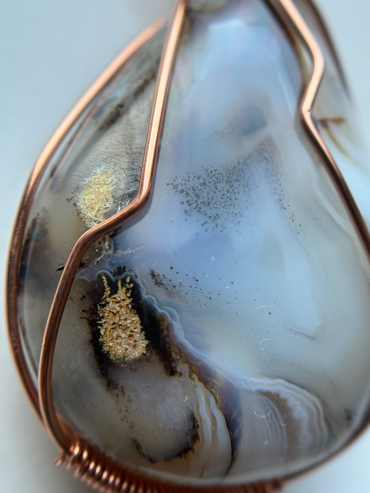 Botswana Dendritic Agate Crystal Gemstone Wire Wrapped Copper Necklace