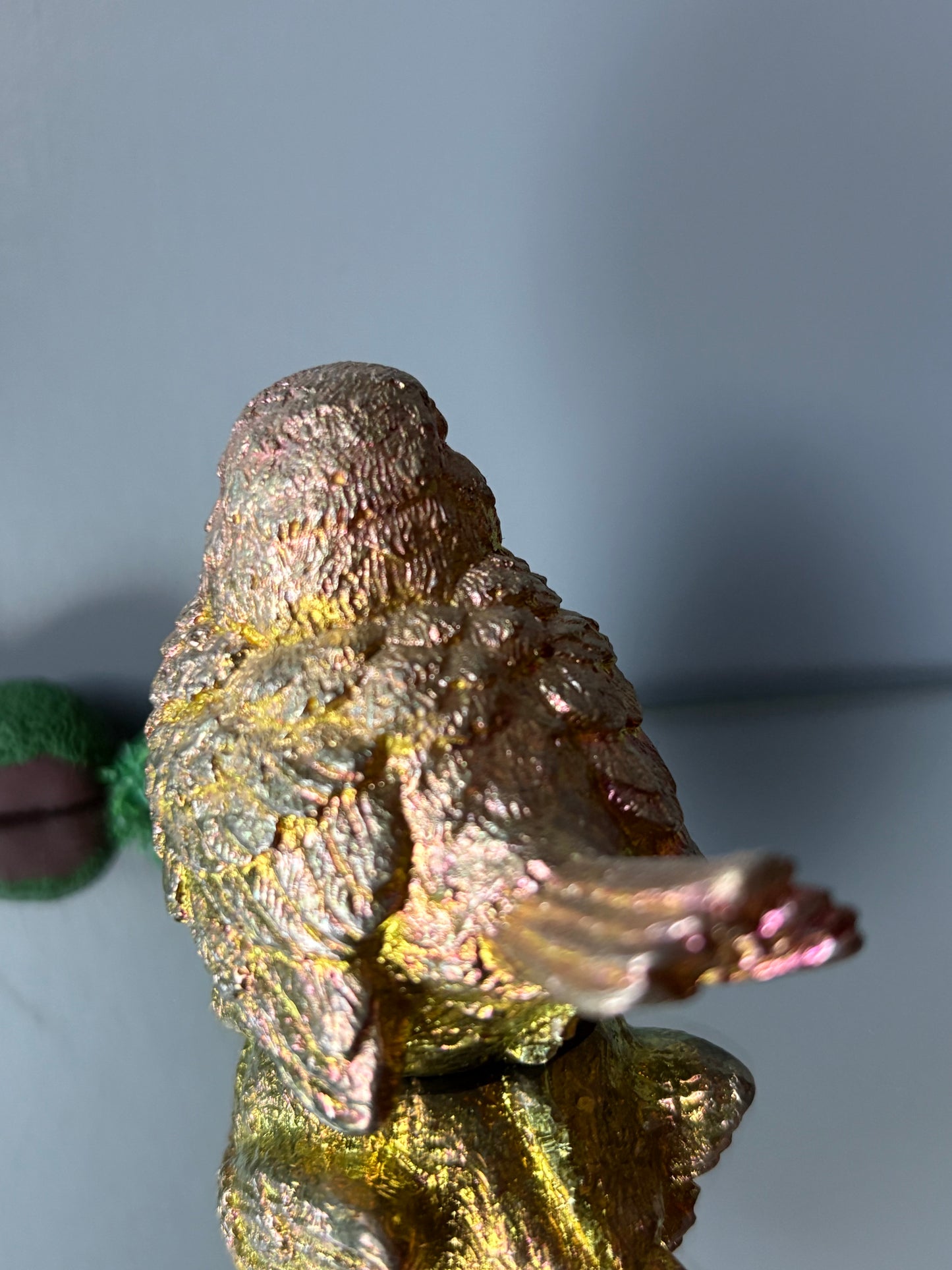 Gold Peach Bismuth Crystal Wren Song Bird Metal Art Sculpture
