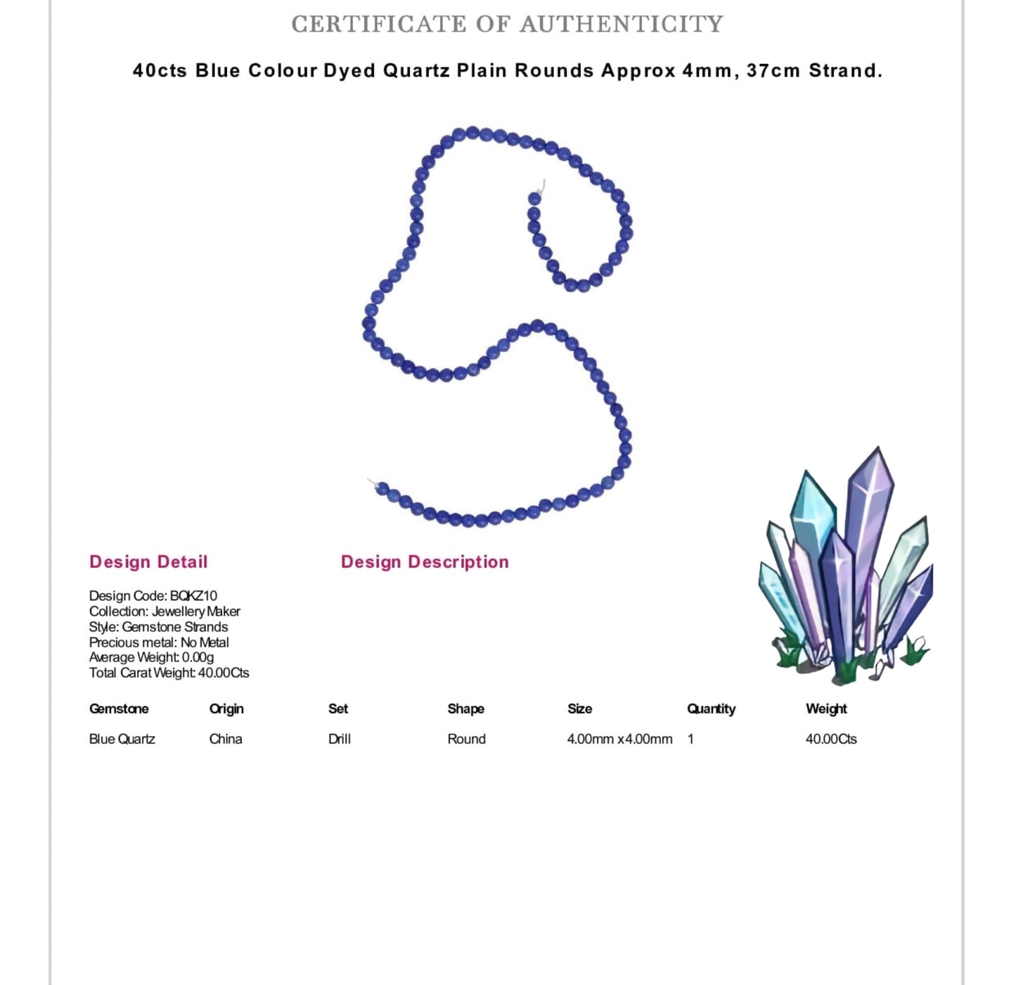 Blue & Clear Quartz Pearl Crystal Gemstone Black Dainty Charm Bracelet (Certified)