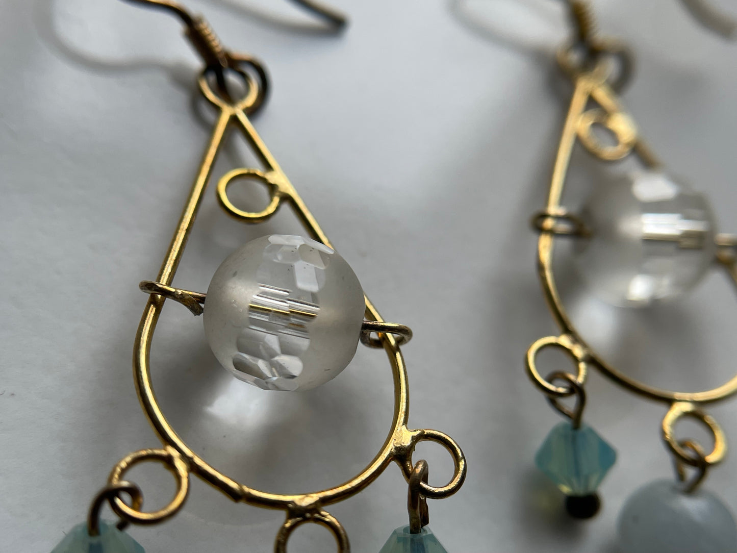 Angelite & Quartz crystal gemstone Swarovski gold chandelier 925 earrings