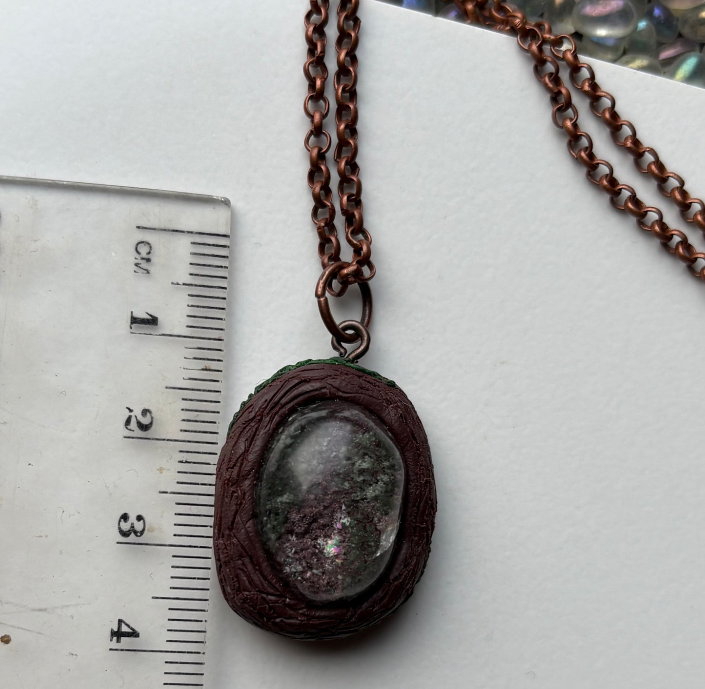 Rainbow Lodalite Garden Quartz Crystal Gemstone Oval Enchanted Forest Necklace (2)